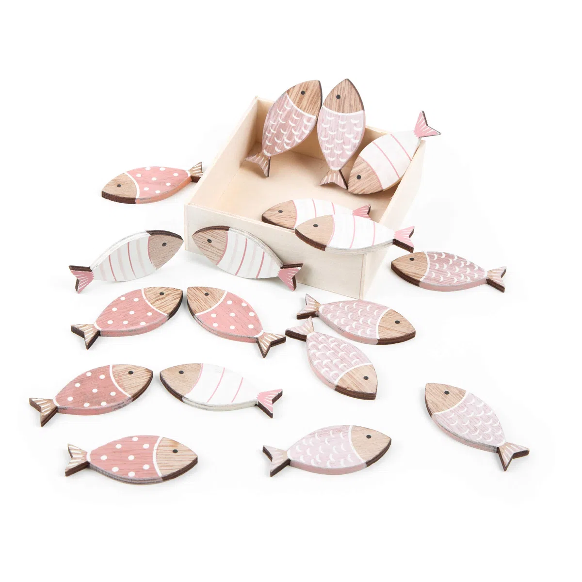 Logbuch-Verlag 18 ciondoli Forma di Pesce Rosa Fucsia Bianco Legno bomboniera Decorazione Marittima Bagno Festa Tavolo Battesimo