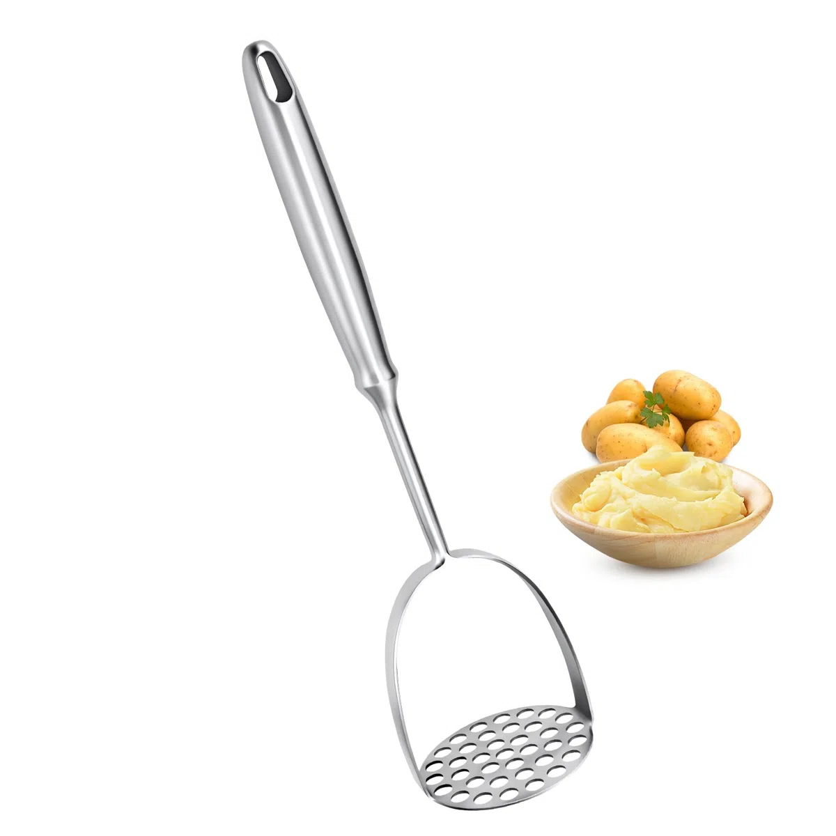 Schiacciapatate in Acciaio Inox, Lavabile in Lavastoviglie, Schiaccia Patate In Acciaio Per Purea Di Patate, Marmellata, Verdura, Frutta (32 x 8 cm)