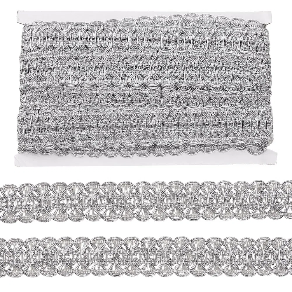 GORGECRAFT Nastro Intrecciato In Argento 12m Passamaneria Metallico Passamaneria Decorativa In Pizzo A Forma di Farfalla Francese Da 3.5cm per Matrimonio Sposa Costume Cucito Artigianato Abbigliamento