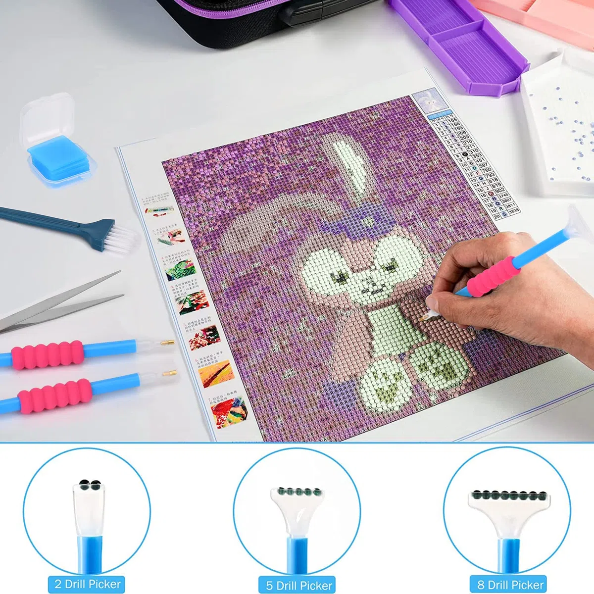 Scatola di immagazzinaggio per pittura a diamante 5D, scatola con imbuto, scatola di ordinamento per ricamo portatile, Quick Point - Cassetta, artigianato fai da te pinzette 60 scomparti
