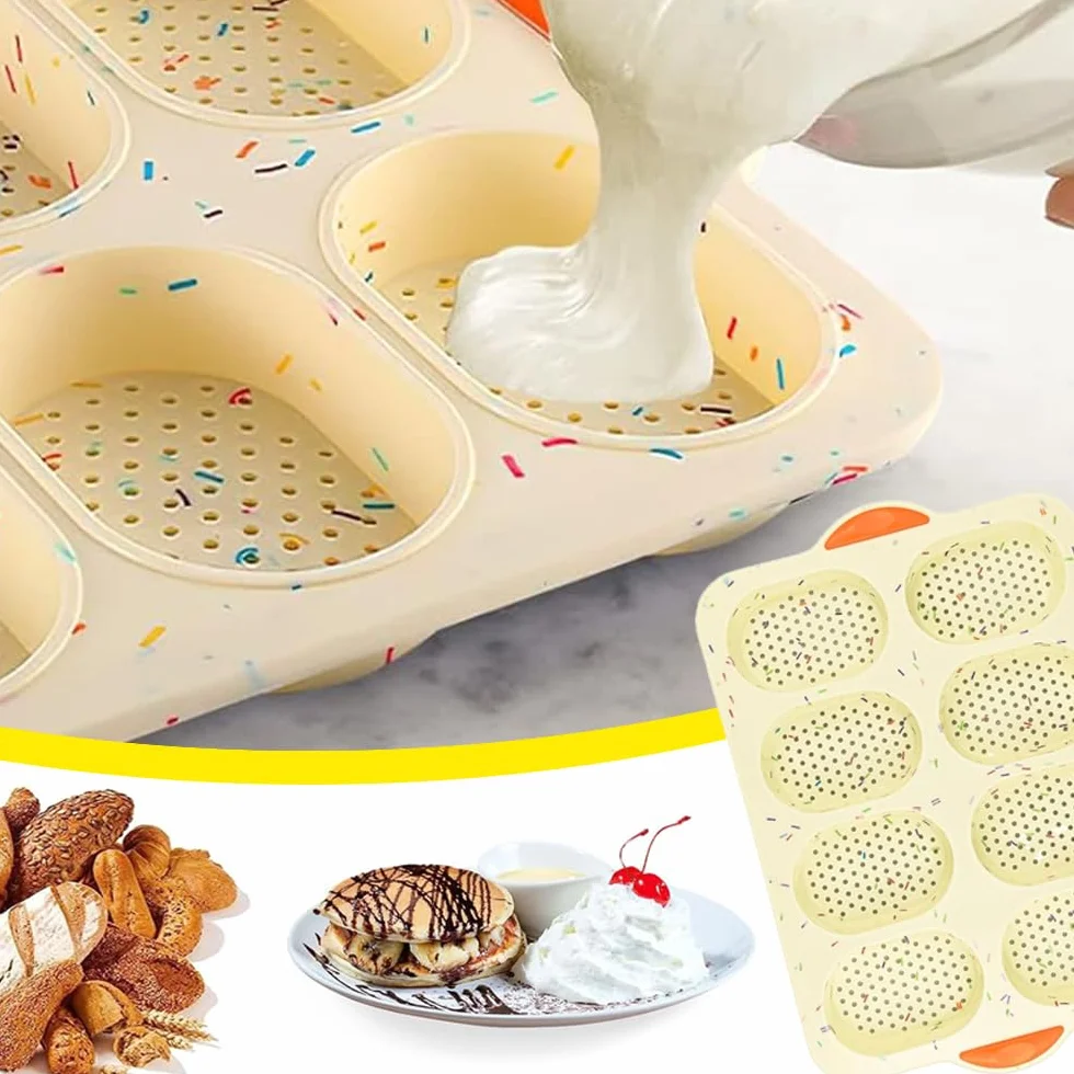 Stampi Forno Pagnotte, Silicone Mini Baguette Teglia, Teglia a 8 Cavità, Panini con Grissini per Cuocere Pane Francese, Grissini, Panini, Pane