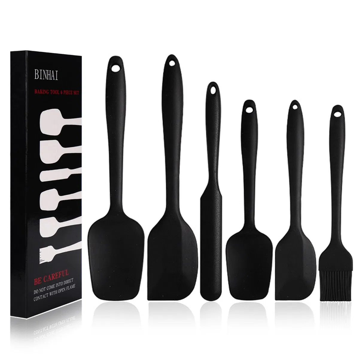 Set spatole in silicone - Spatola in gomma nera antiaderente 6 pezzi con anima in acciaio inossidabile - Set di utensili da cucina per spatole resistenti al calore per cottura