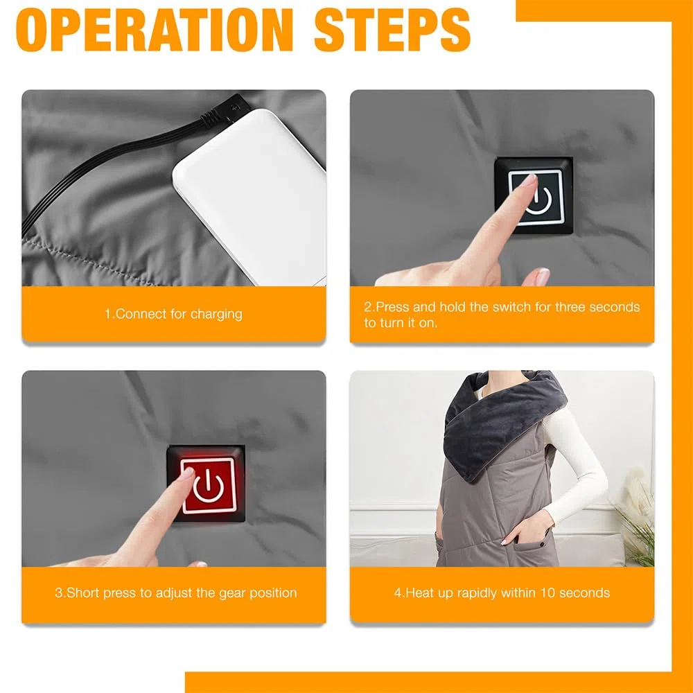 Coperta Elettrica Senza Fili con Batteria da 20000 mAh, Coperta Termica Elettrica,con 6 Zone di Riscaldamento e 3 Livelli di Temperatura, Termoforo Elettrico, Adatto per casa e ufficio