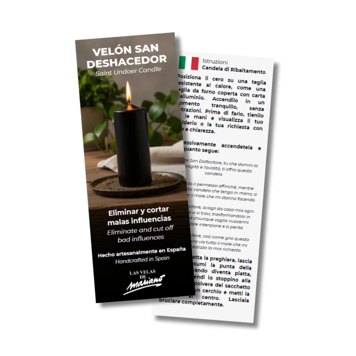 Candela preparata di San Sfaccio o di rovesciamento - Rituale con candela nera per eliminare le energie negative | Candela per la pulizia energetica | Fatto a mano con erbe | Istruzioni e preghiera