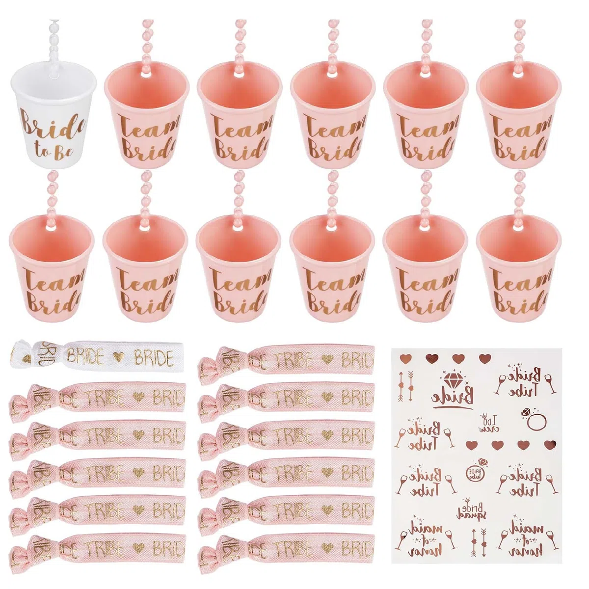 Accessori per addio al nubilato, collana con bicchierini da shot e braccialetto per tribù della sposa, decorazione per matrimoni, addio al nubilato (25 pezzi)
