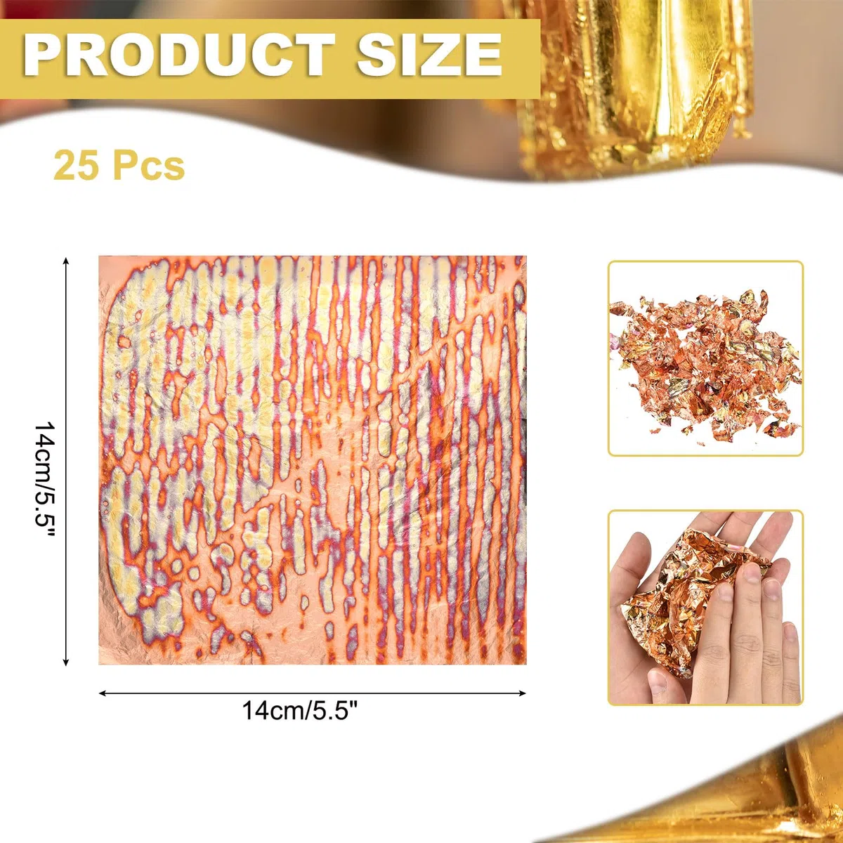 QUARKZMAN 25 Fogli Oro Finta 14cm x 14cm Fogli di Rame con Motivo A Strisce per Artigianato, Cornici, Unghie E Decorazioni Fai da Te