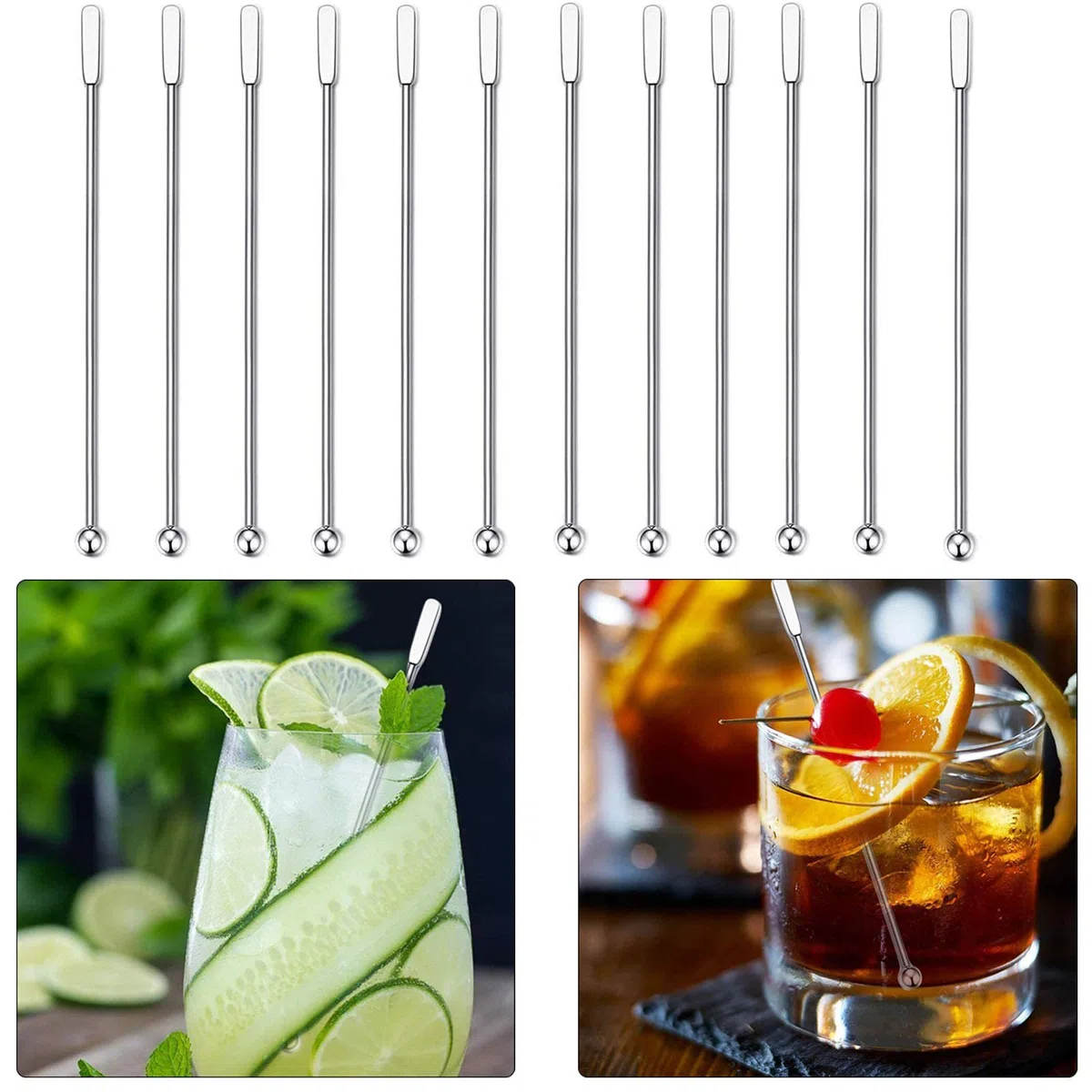 12 pezzi Tilletta Cocktail Piccoli Agitatori Swizzle Pagaie Cocktail Swizzle Sticks Cocktail Cucchiaio Agitatori Stirrers per mescolare bar da caffè martinis party piccoli snack Ghiacciato, Caffè