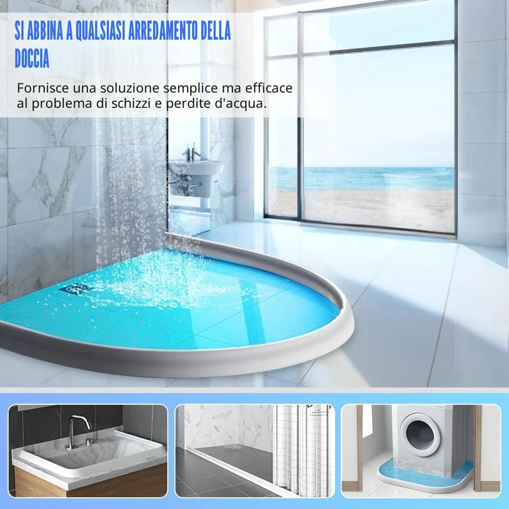 2M Soglia Doccia, Silicone Barriera Acqua Impermeabile Autoadesivo, Pieghevole Bordo Vasca da Bagno Pieghevole Barriera per Doccia, Cucina, Bagno (3 x 2 CM) (Bianco, 2M 2CM*3CM)
