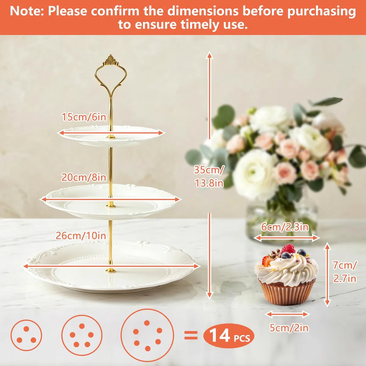 Alzata a tre piani in plastica con design goffrato, riutilizzabile, ideale per servire cibo, dessert e cupcake, perfetto per feste, compleanni, matrimoni (bianco)