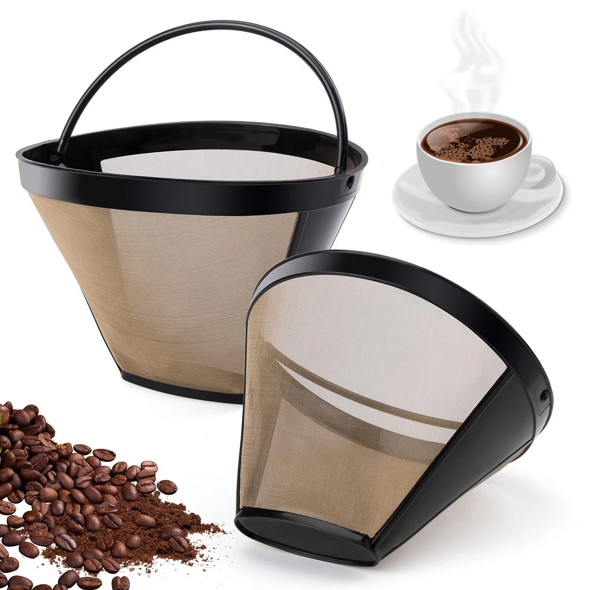 2 Pezzi Filtro Riutilizzabile per Caffè, Filtri Rete Caffè Filtro Universale Permanente Acciaio Inossidabile Riutilizzabile Fine Net con Maniglia per caffè misura 4