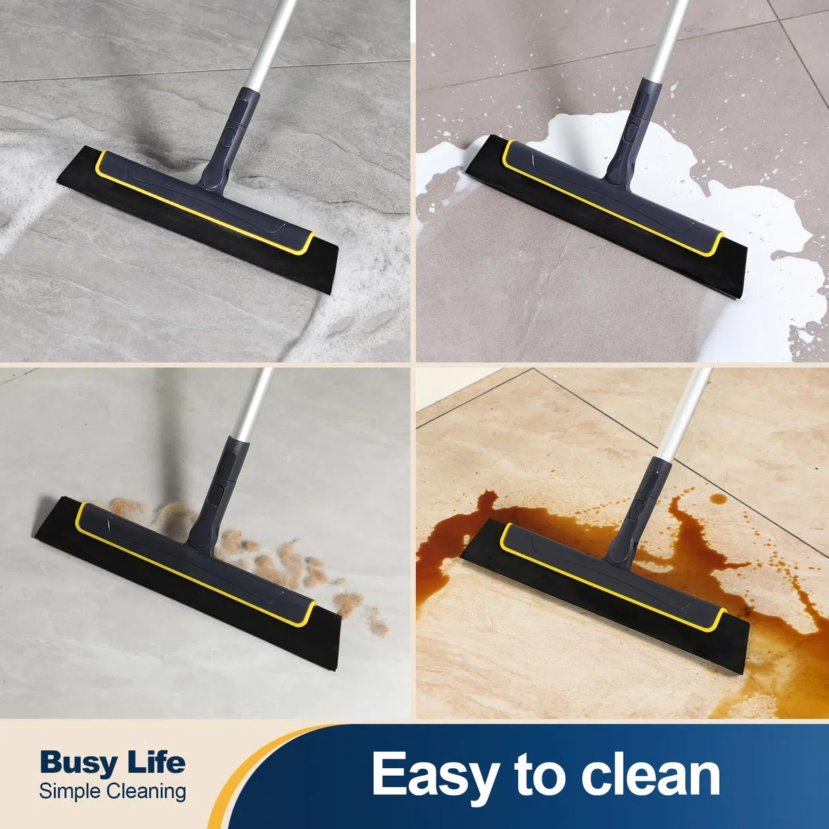 Yocada Scopa per pavimenti da 129,5 cm, perfetta per doccia, bagno, cucina, casa, piastrelle, peli di animali domestici, pavimenti, marmo, vetro, finestre, schiuma d'acqua, manico lungo, regolabile,