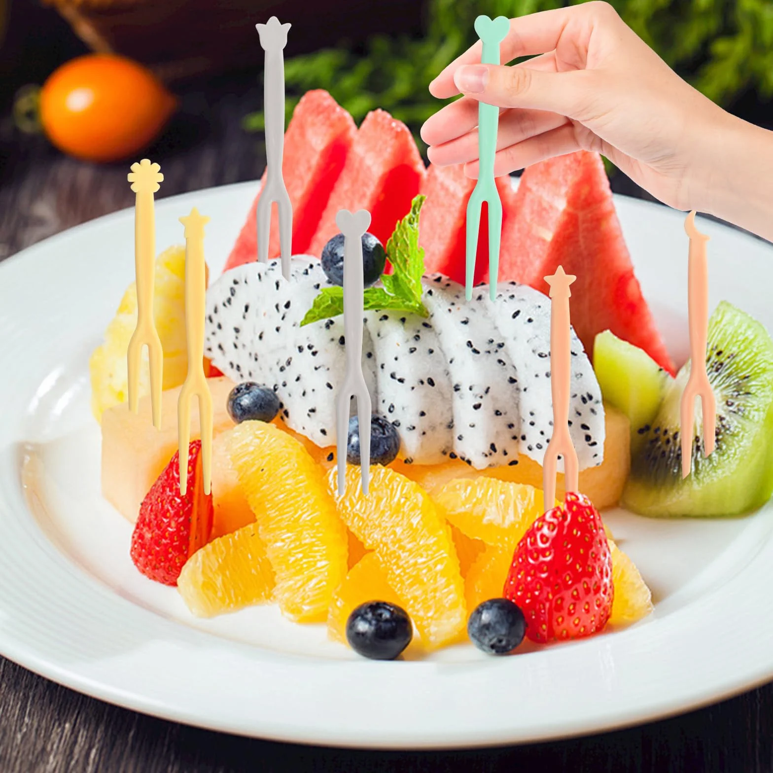 200 Forchettine Da Frutta Bambini, Forchette Bambini 3.1 X 0.31 Pollici, 3 Sacchetti Di Colori Misti, 150 Pezzi In Totale, 1 Bottiglia Di Polvere Di Fiori Di Ciliegio 50 Pezzi