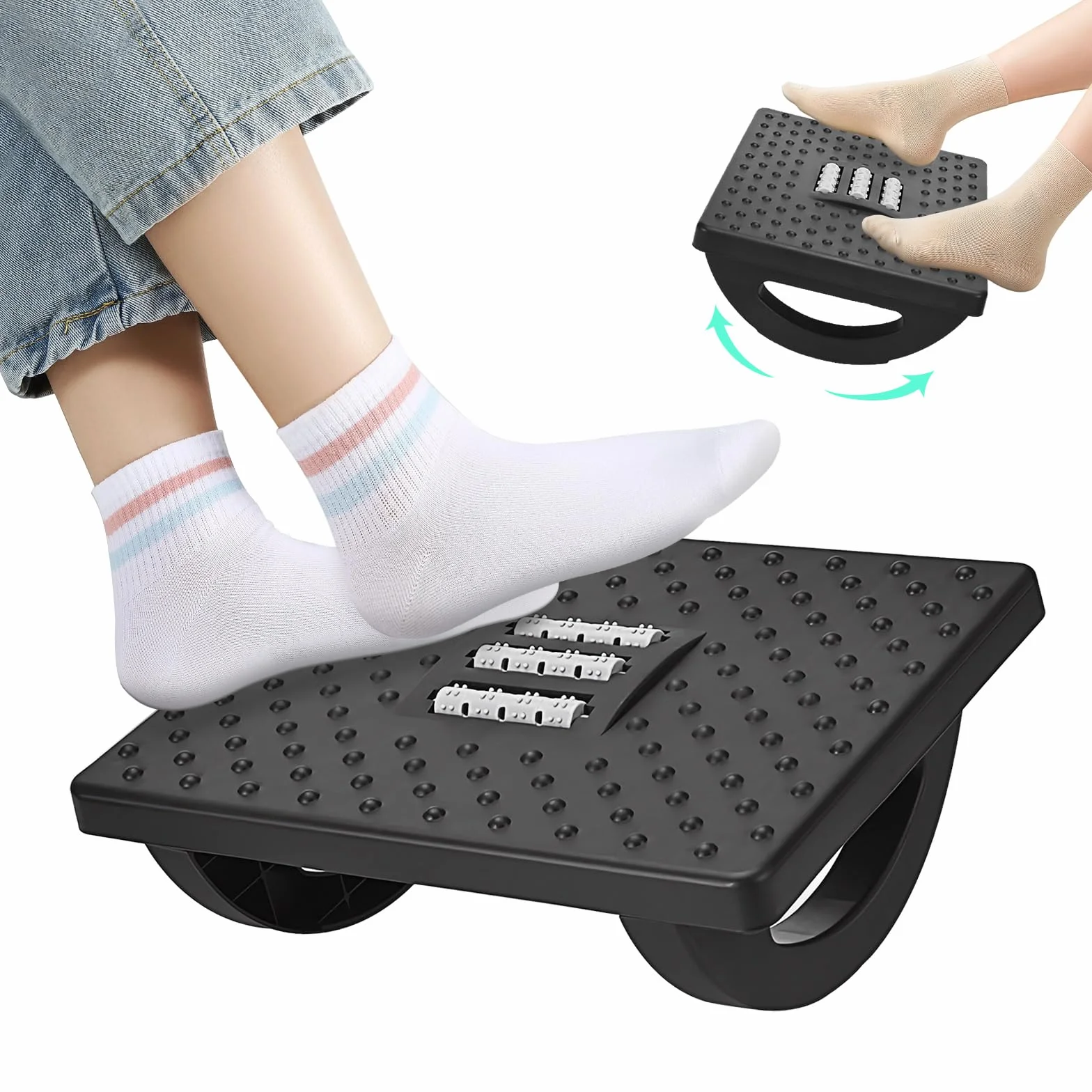 Poggiapiedi da scrivania confortevole con cuscino ergonomico in plastica e punti massaggiatori per un comfort ottimale in ufficio