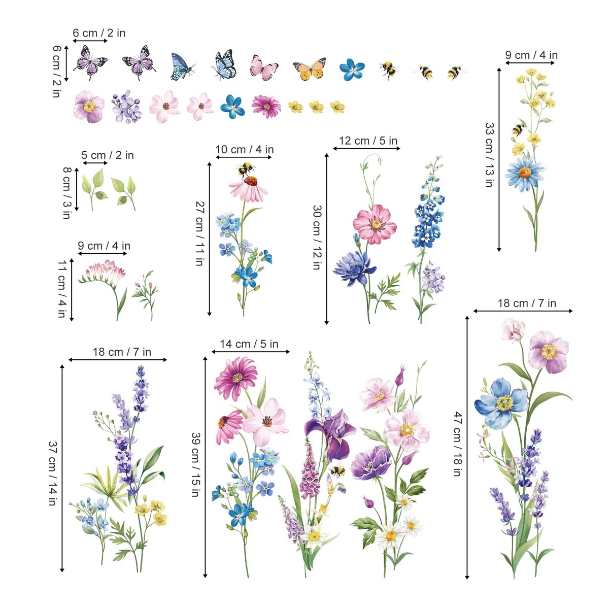 decalmile Adesivi per Finestra Primavera Fiori Decalcomanie per Finestre Non Adesiva Vetro Pellicola Fiore Viola Farfalle Adesivi Anti-Collisione Finestra Vetro Camerette Bambini Cucina