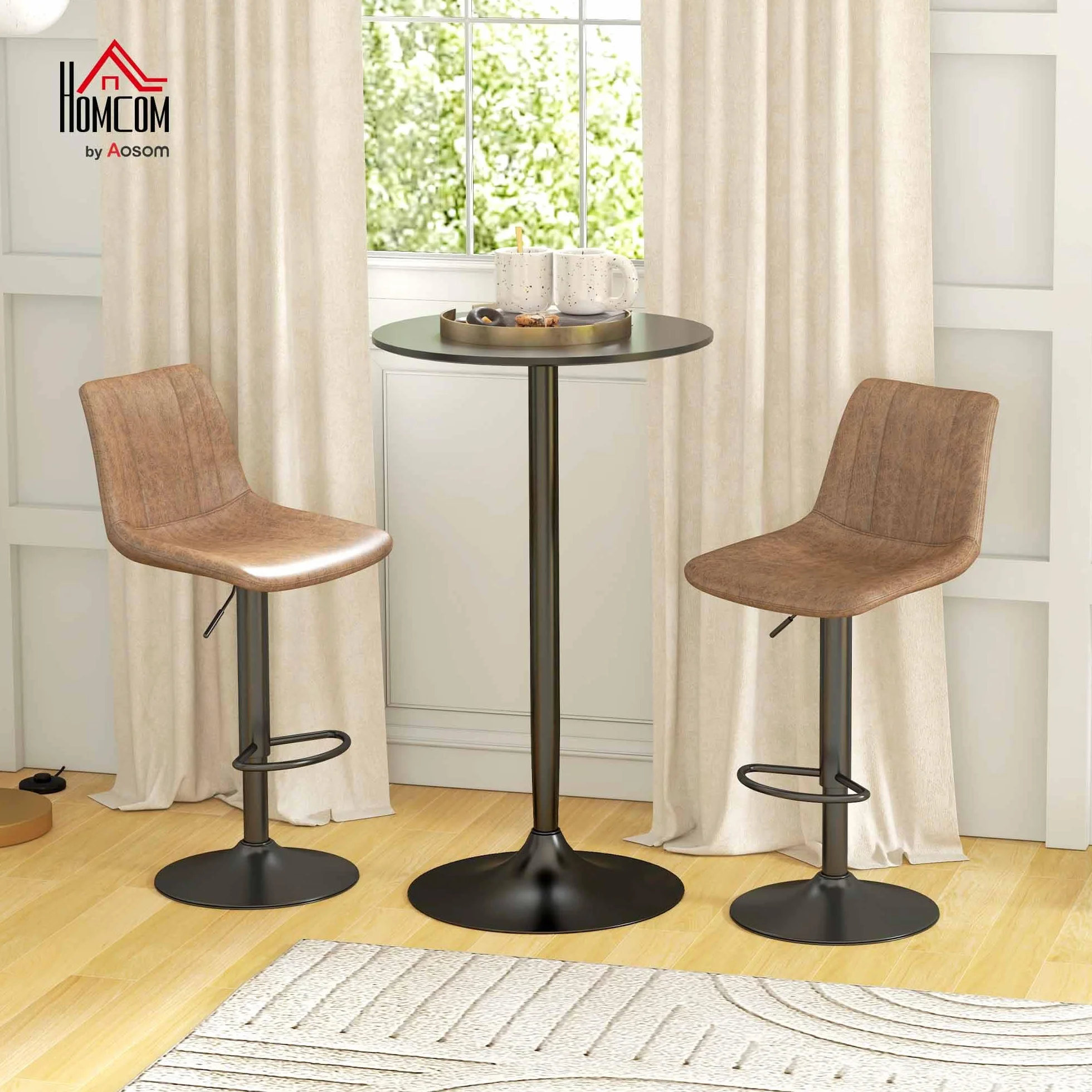 HOMCOM Tavolo Bar Rotondo Ø60x102 cm, Tavolo da Cucina Alto Salvaspazio con Struttura in Acciaio, Isola Cucina con Piano Verniciato, Moderno, per Cucina Sala da Pranzo, Nero
