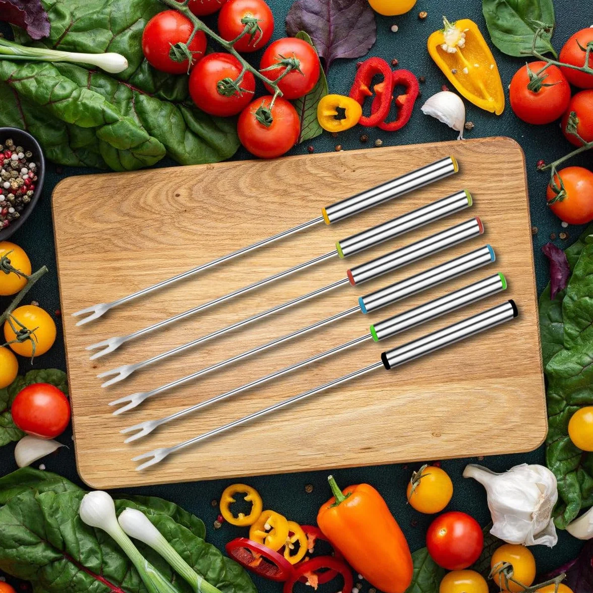 Forchette da Fonduta 24 Pezzi, Forchette da Fonduta in Acciaio Inossidabile 24 cm Bastoncini per Fonduta con Manico Resistente al Calore per Fonduta Arrosti Cioccolato Formaggio Frutta