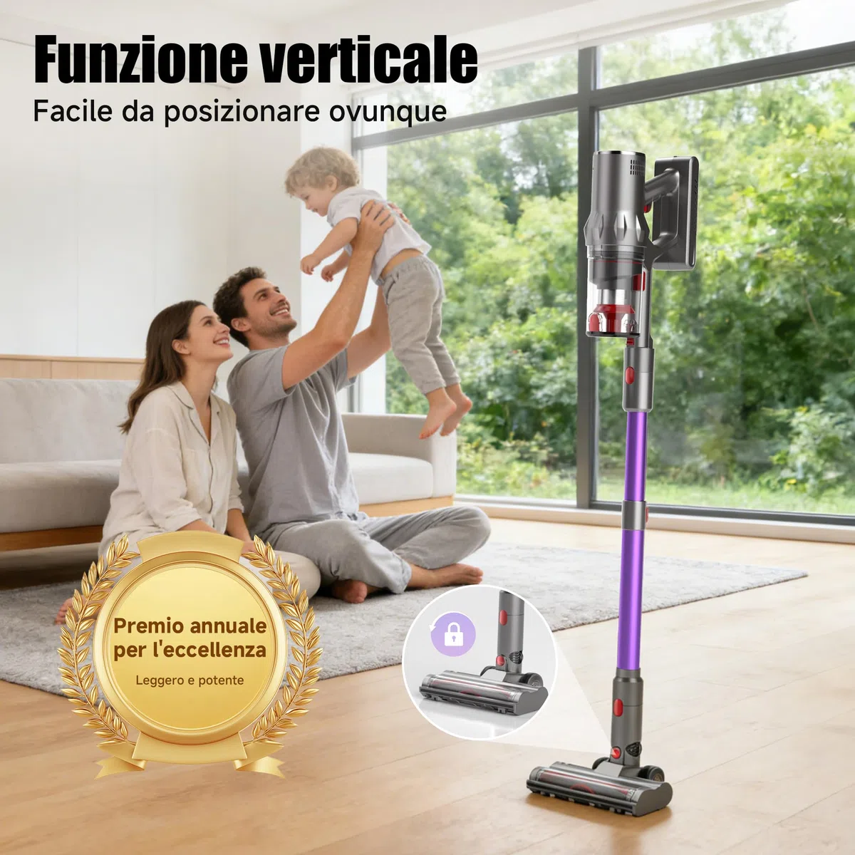 Hearten Aspirapolvere senza Fili, 70000Pa/70Min, con Display LED, Spazzola Anti-Groviglio a V, Funzionamento One-Touch, Autoportante, Ideale per Tappeti, Pavimenti Duri e Peli di Animali