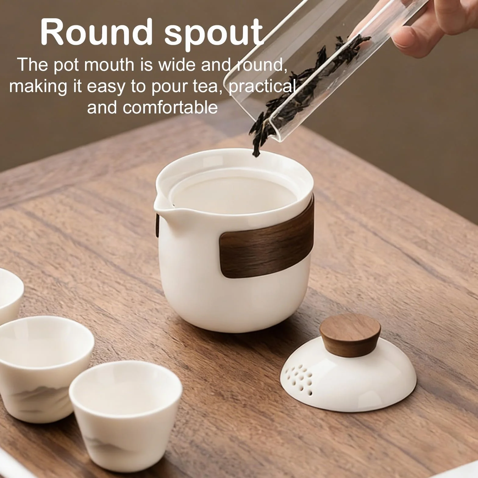 BAIFULAI Set da tè cinese Gongfu: set da tè portatile in ceramica con 1 teiera (200 ml) e 3 tazze (45 ml), servizio da tè in porcellana con borsa da viaggio per picnic all'aperto, viaggi, casa (bianco