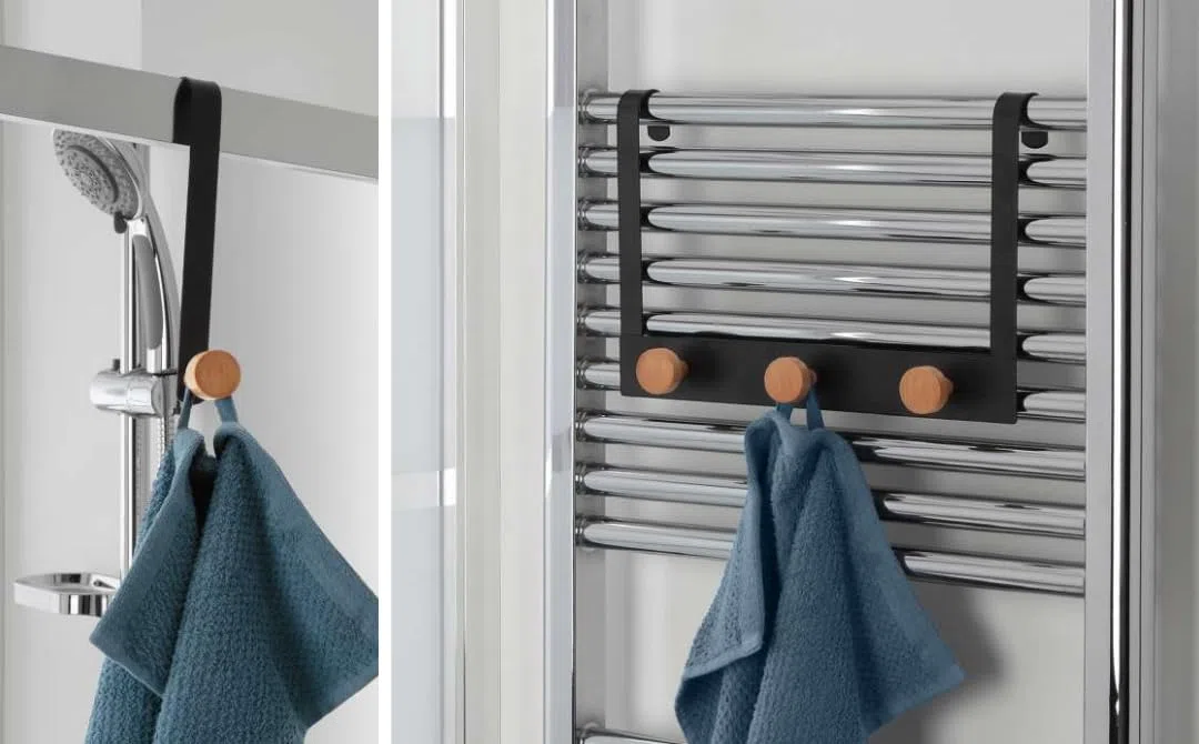 eacommerce Gancio da Muro per Bagno in Acciaio da Parete da scaldasalviette per termoarredo (Nero, Gancio Triplo)