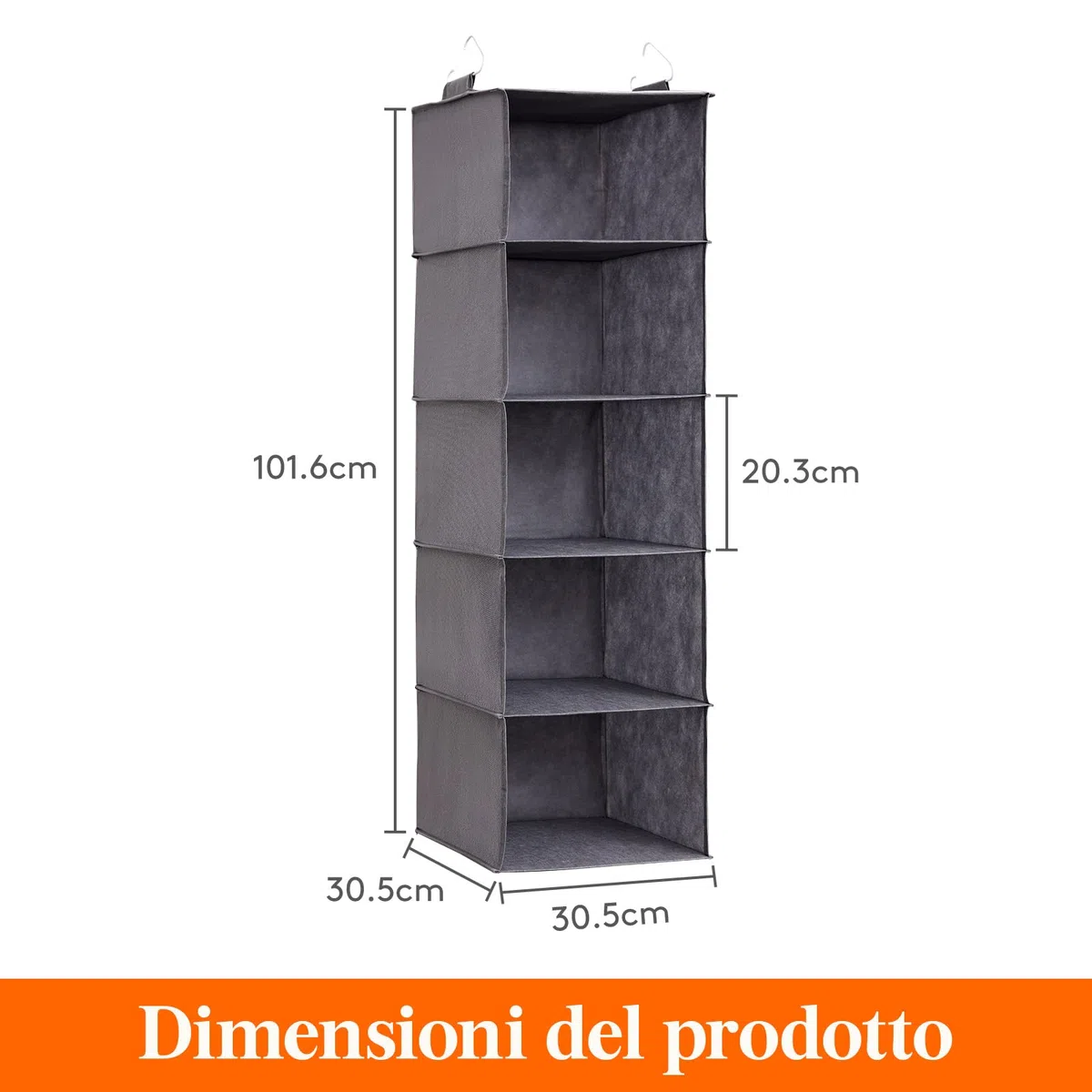 Lifewit Organizer Armadio da Appendere con 5 Ripiani e 2 Ganci Robusti, Ripiani per Armadio Interno, Organizzatore Pieghevole, Contenitori per Vestiti, 102 cm (H), Grigio, Set di 2