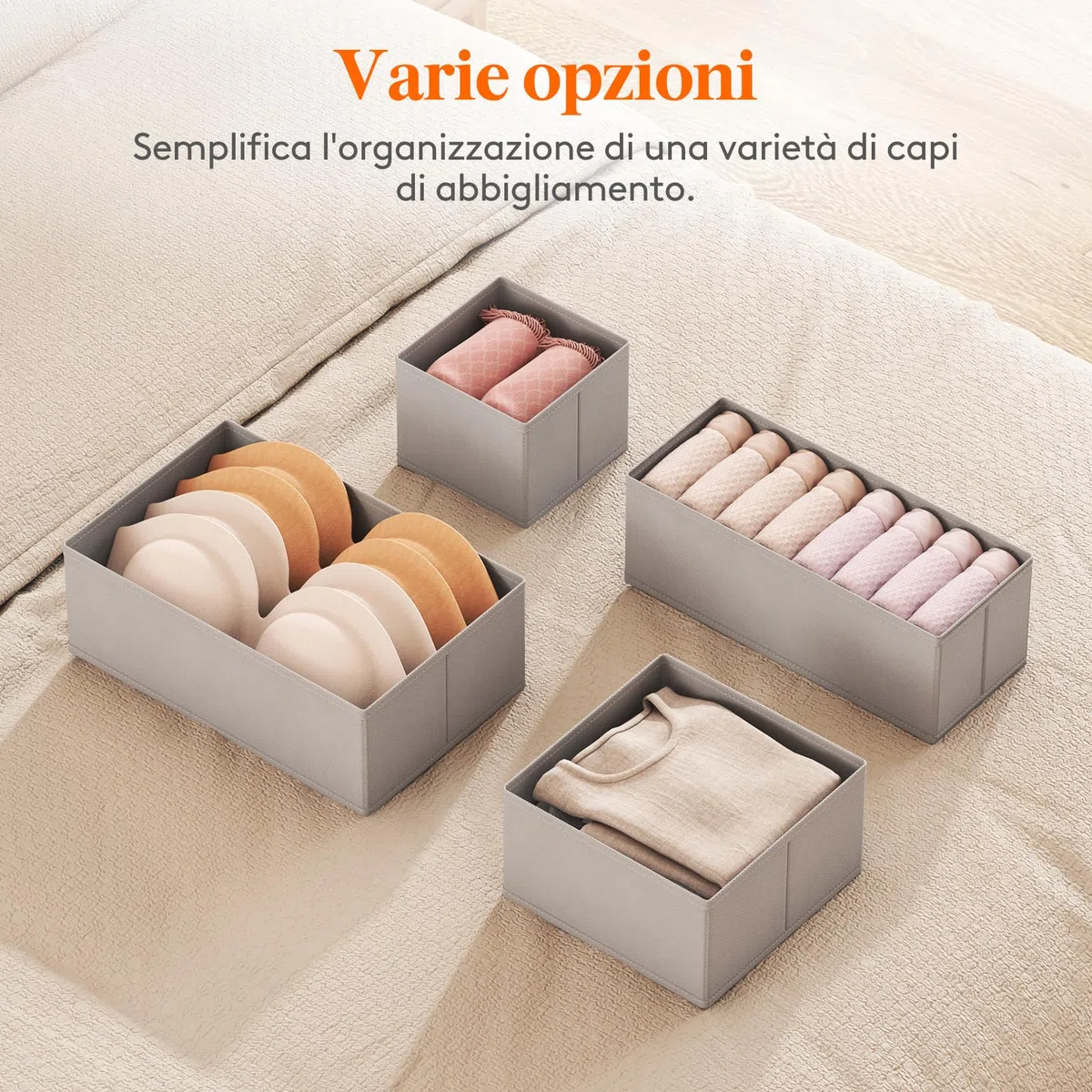 Lifewit 8 Pezzi Organizer Cassetti, Divisori per Cassetti in Tessuto, Organizer Armadio, Scatole Portaoggetti Pieghevole per Abiti, Separatori per Cassetti per Calzini, Cravatte, Cinture,Grigio Chiaro