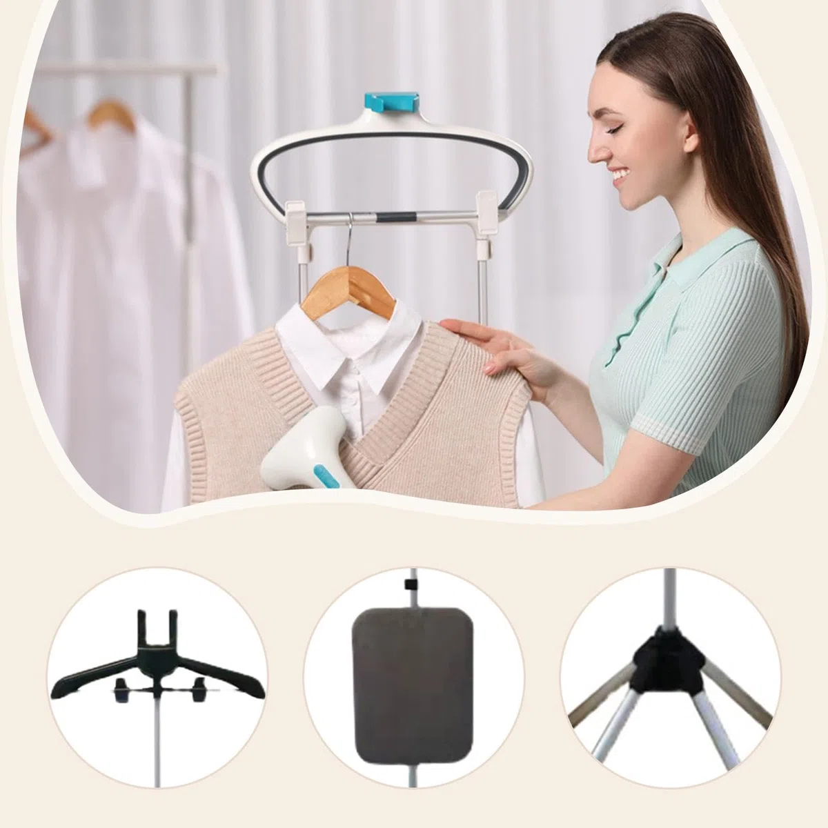 Supporto per stirare a vapore appendiabiti pratico salvaspazio portatile pieghevole per stiratrici a vapore verticale- Stile Appendiabiti