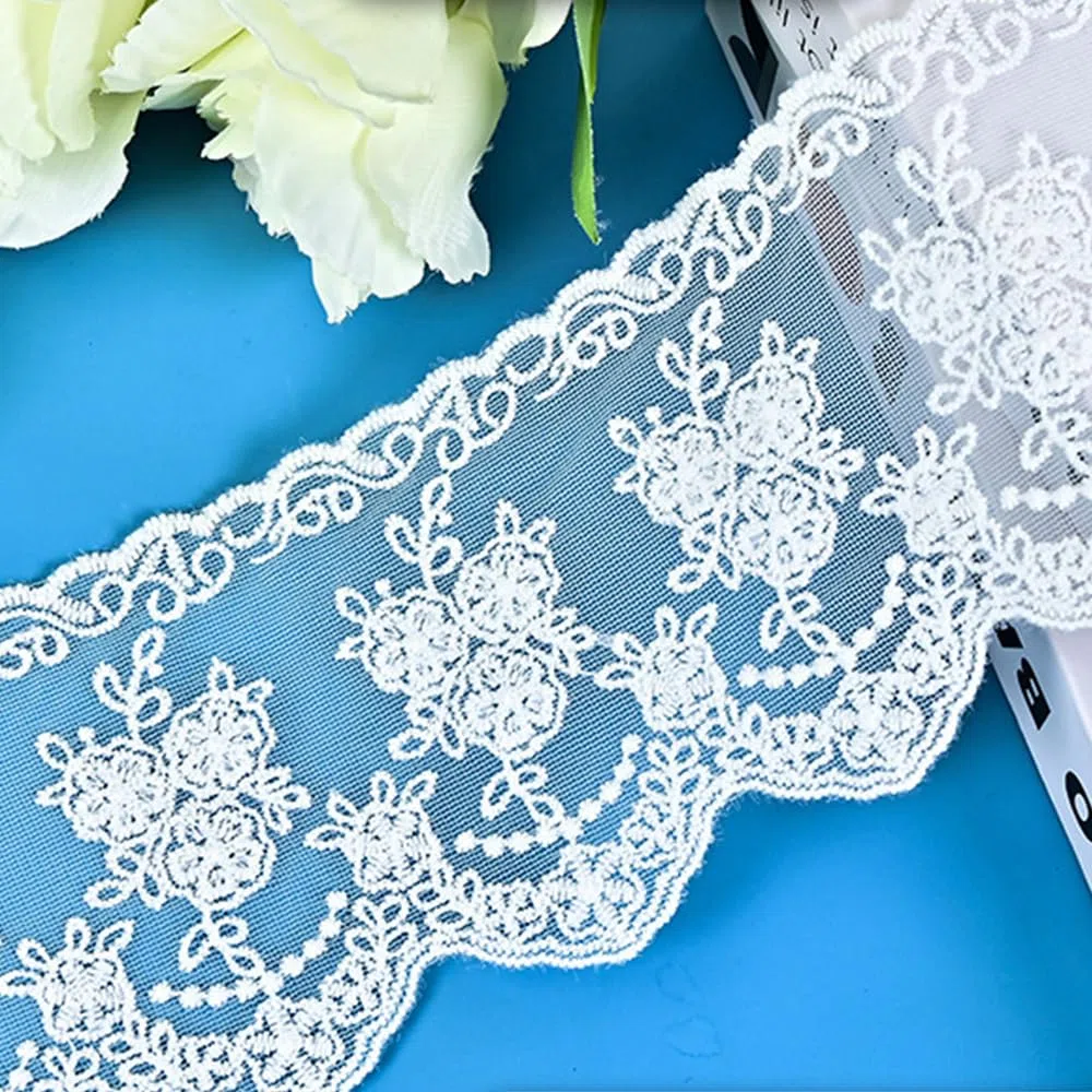 Bordo in pizzo largo 9,5 cm, bordo bianco ricamato non elastico, rifinitura in pizzo per cucire, adatto per decorazioni per abiti da sposa, regali e ornamenti per feste, artigianato fai da te