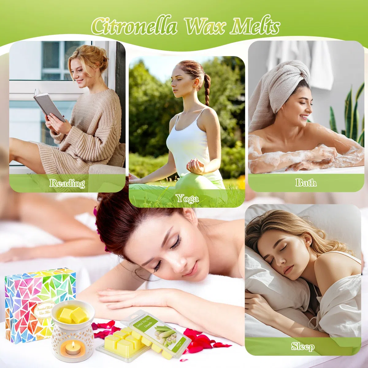 Cera profumata alla citronella per lampada profumata, 6 pezzi di cera profumata alla citronella da 2,5 oz per lampada profumata, cera di soia melts per scaldare candele, citronella regalo per l'estate