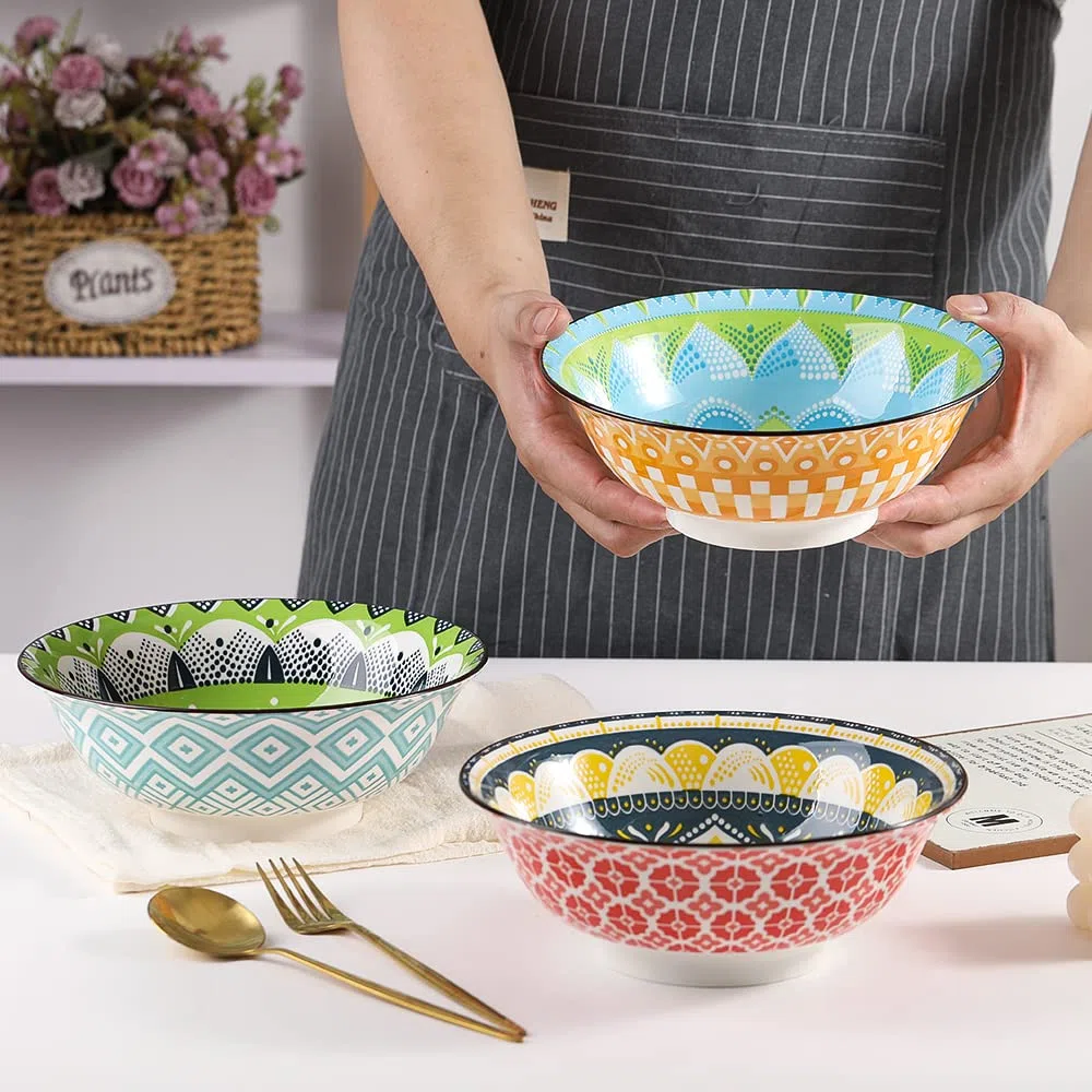 Ciotola Ramen Ciotole Ceramica Cucina - Ramen Bowl Set da 3 Pezzi - Scodelle Zuppa Porcellana 1050 ml - Ciotole Colorate per Insalata | Poke | Cereali | Pasta | Minestra | Macedonia | Noodles - 21 cm