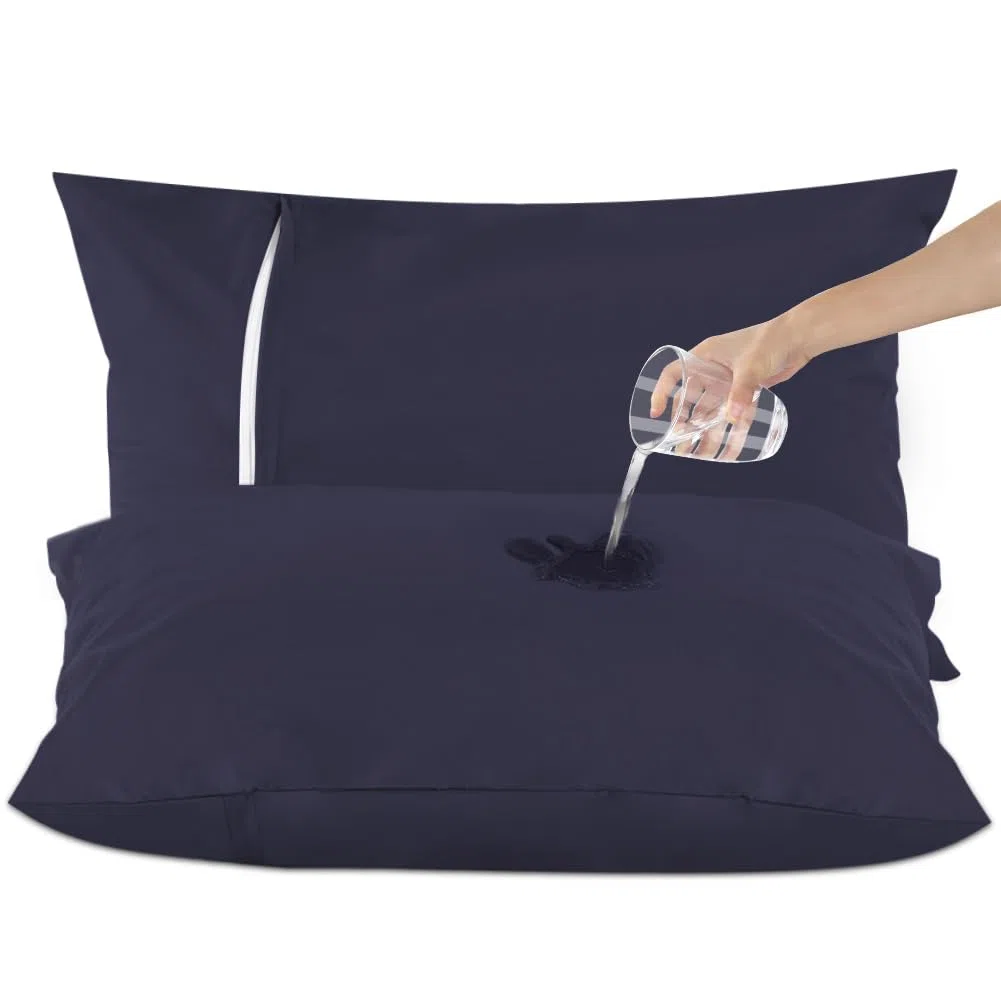 DUJUIKE Federe impermeabili 50x75 cm, confezione da 2, 100% impermeabili, cerniera nascosta, ipoallergeniche e antiacaro, morbide e resistenti, lavabili in lavatrice (Marina Oscura, 50x75 cm-Set di 2)