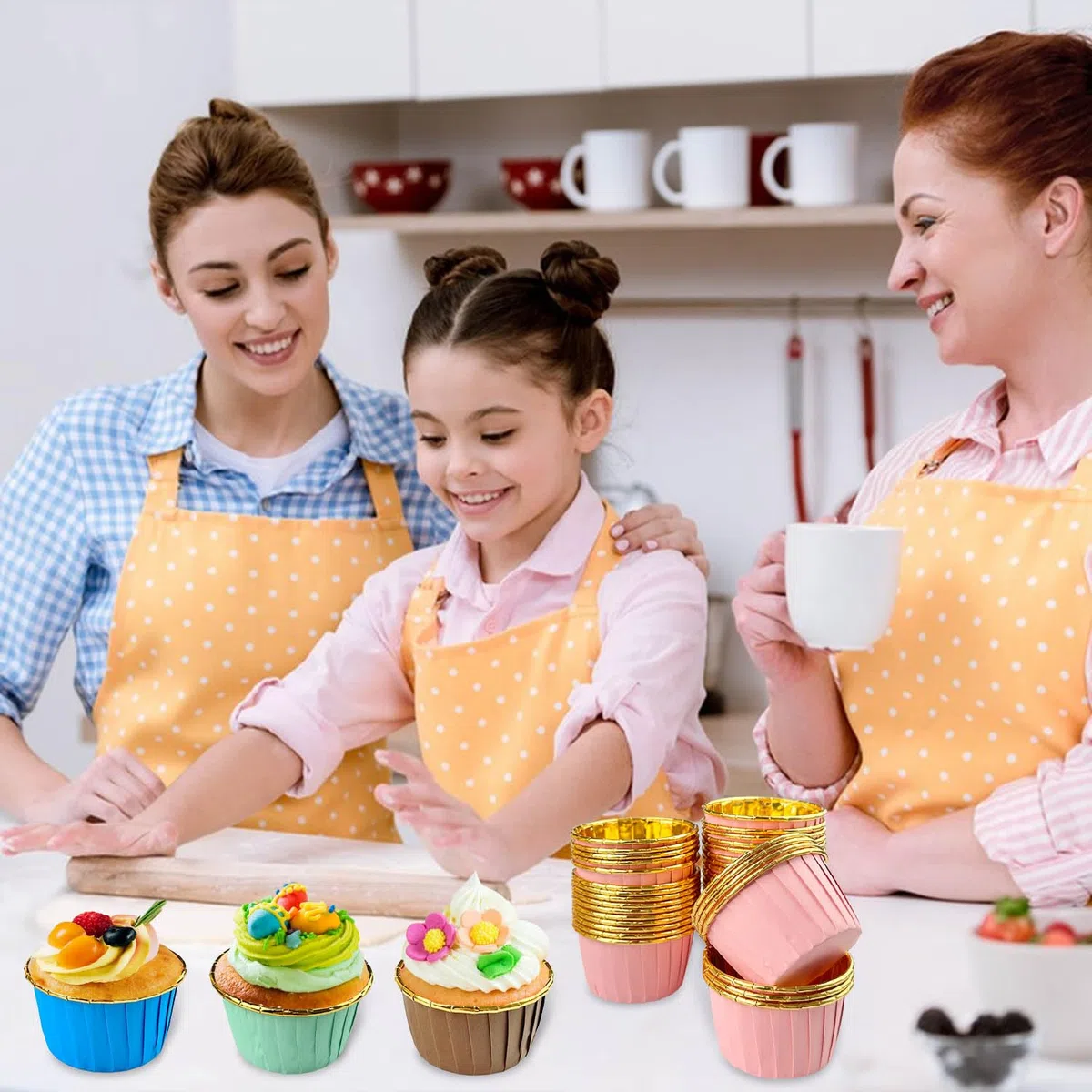 Stampi per muffin, 200 pirottini di carta, per cupcake, adatti per compleanni, matrimoni, feste, anniversari, Natale (4 colori)