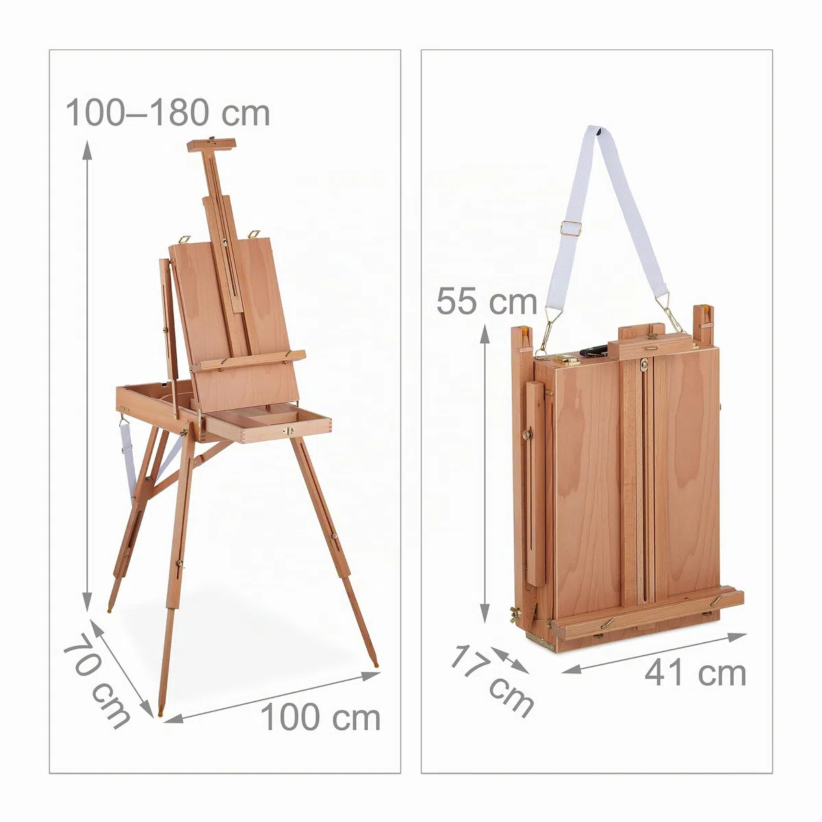 Relaxdays Cavalletto Pittura Portatile, Valigetta per Adulti con Cassetto, Altezza & Inclinazione Regolabile, Naturale