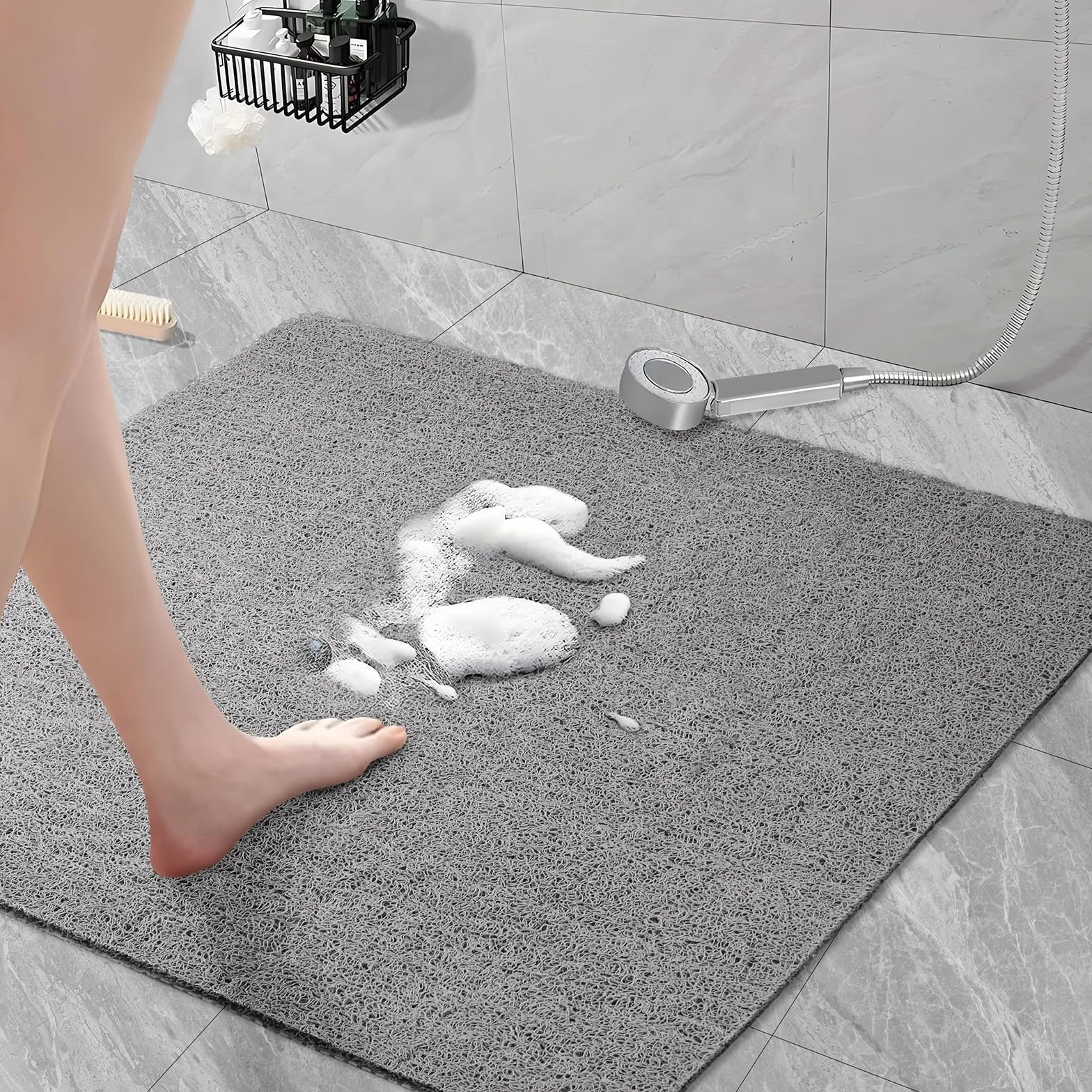 AUAUY Tappetino Doccia Antiscivolo, 60 x 60cm PVC Luffa Tappetino Bagno, Tappetino da Bagno in Morbido Luffa Antimuffa, Tappetini da Bagno Lavabili e Ad Aasciugatura Rapida, Grigio
