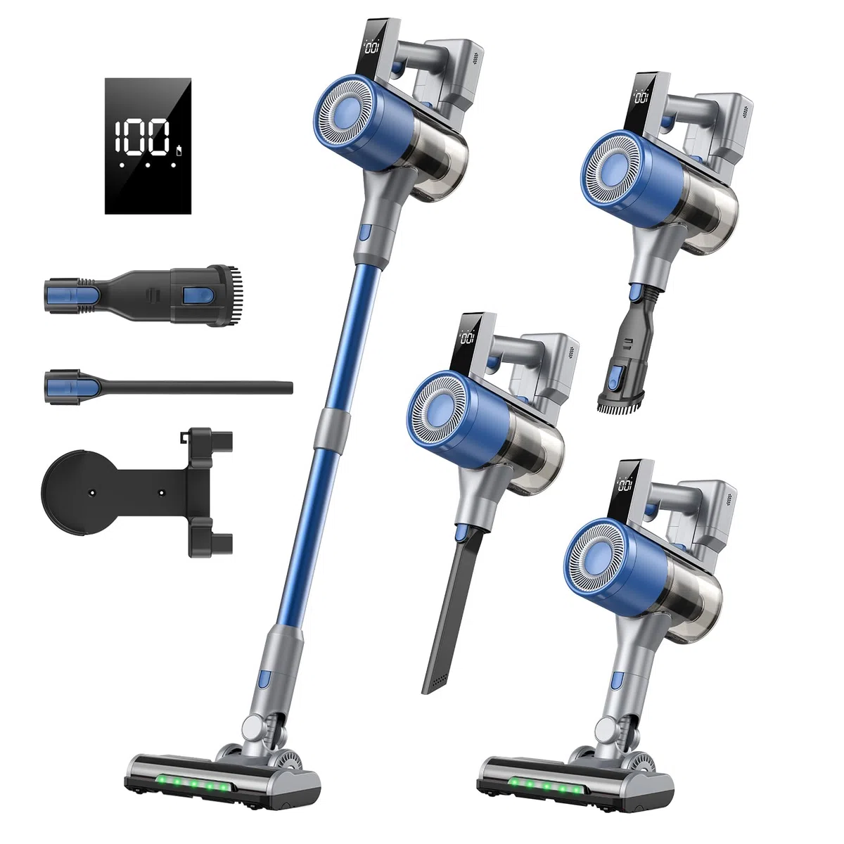 Aspirapolvere Senza Fili Potente 650W/58KPA/60Mins, Scopa Elettrica Senza Fili Anti-Groviglio LED Peli Animali, 2,3kg Ultraleggero, 2L Senza Sacco, Filtro HEPA,Pavimenti Duri e Tappeti (BLUE)