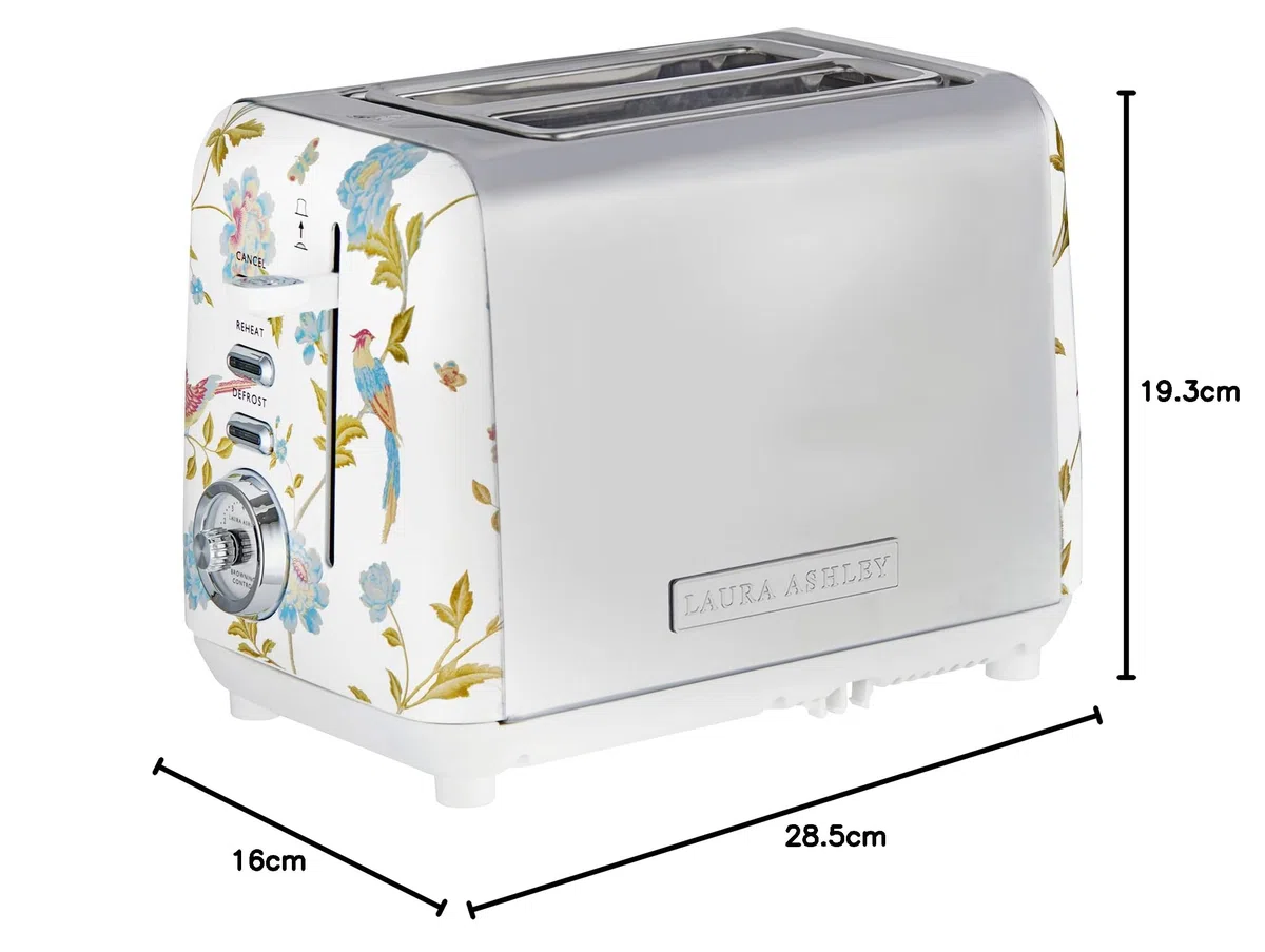 VQ Laura Ashley Tostapane Vintage 2 Fette - Riscaldamento Regolabili, Scongelamento e Modalità di Riscaldamento. Acciaio Inossidabile Tosta Pane con Croissant Scaffale Riscaldante - Elveden Bianco