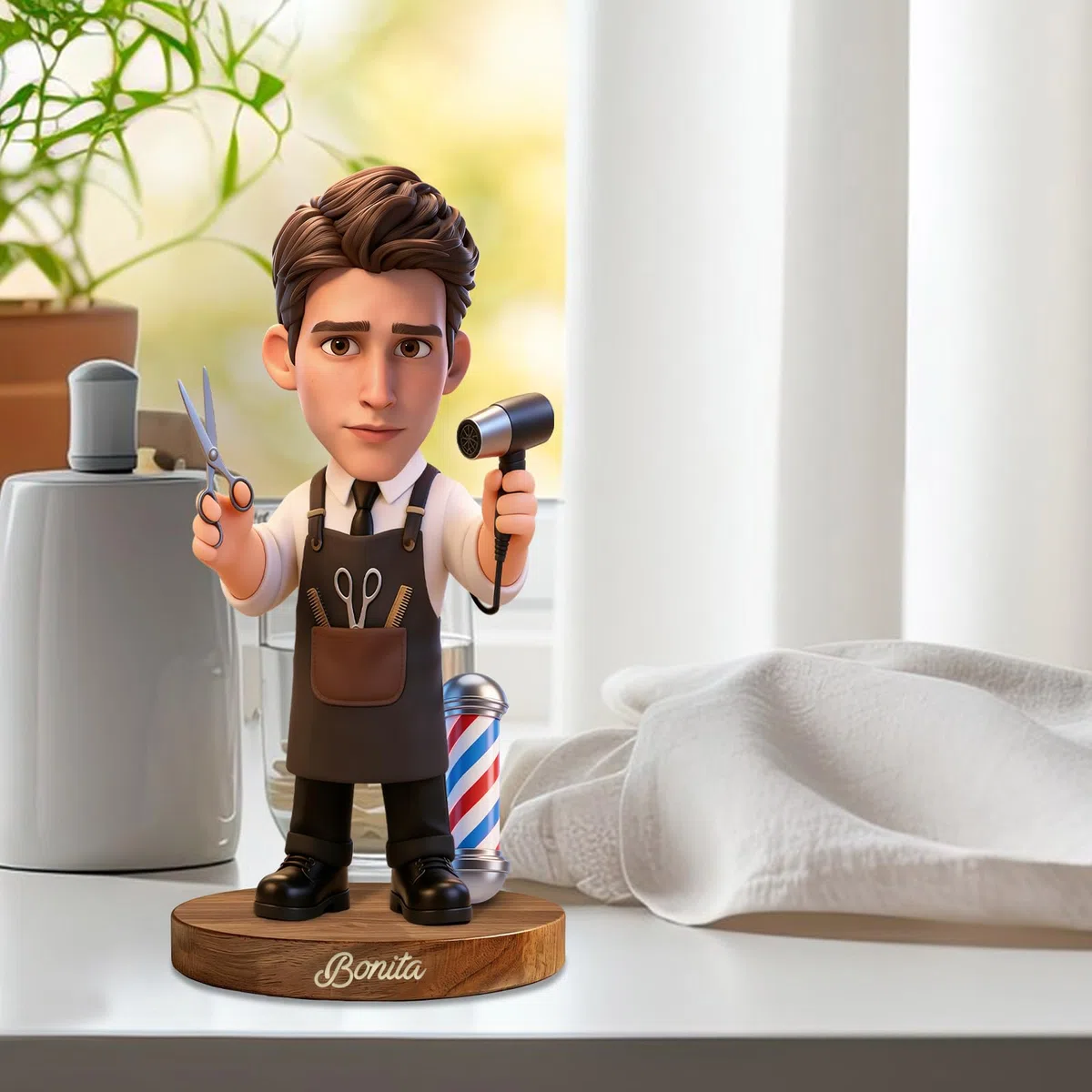 Figurine personalizzate con ritratti cartoon e soprammobili da scrivania,Statuette personalizzate in acrilico con foto per Barbiere,Regali decorativi per uomini, papà, fidanzati, mariti