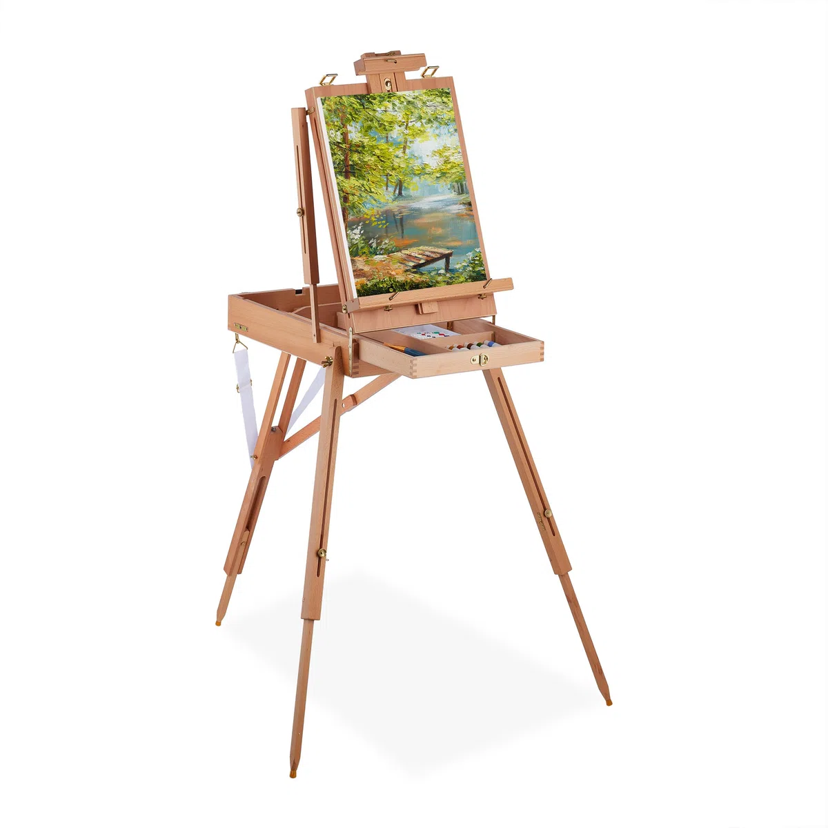 Relaxdays Cavalletto Pittura Portatile, Valigetta per Adulti con Cassetto, Altezza & Inclinazione Regolabile, Naturale