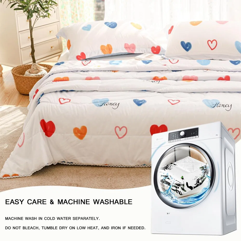 Surwin Copriletto Trapuntino Estivo Reversibile in Morbido Microfibra Leggero, per Letto Singolo Matrimoniale, Copriletto Stampa Moderno, Trapunta per Tutte Le Stagioni (Cuore Rosa,200x230cm)