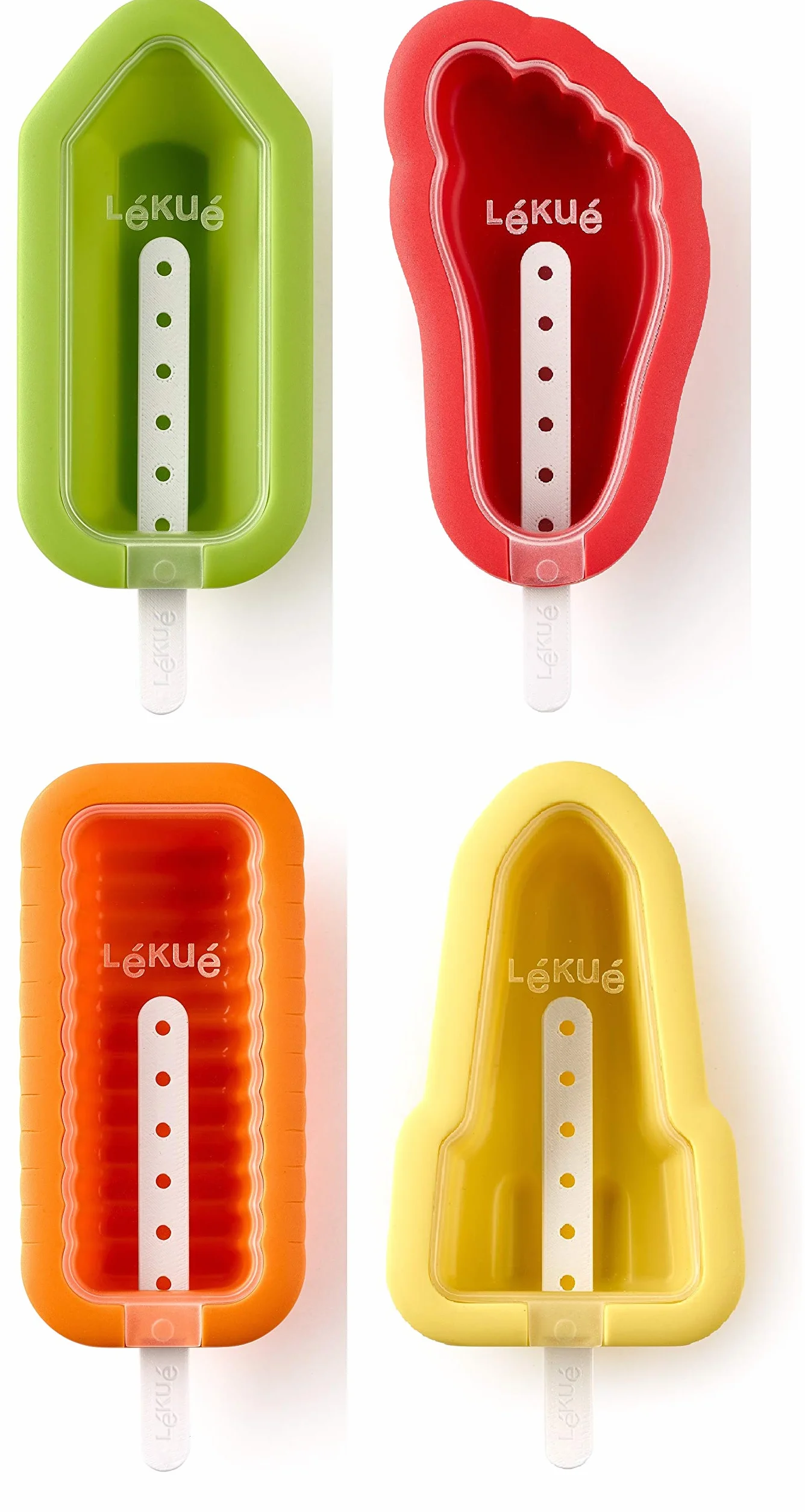 Lékué - Stampi per ghiacciolo, iconico, impilabile, in silicone, multicolore, 6,5 x 13,5 x 10,5 cm, 4 pezzi