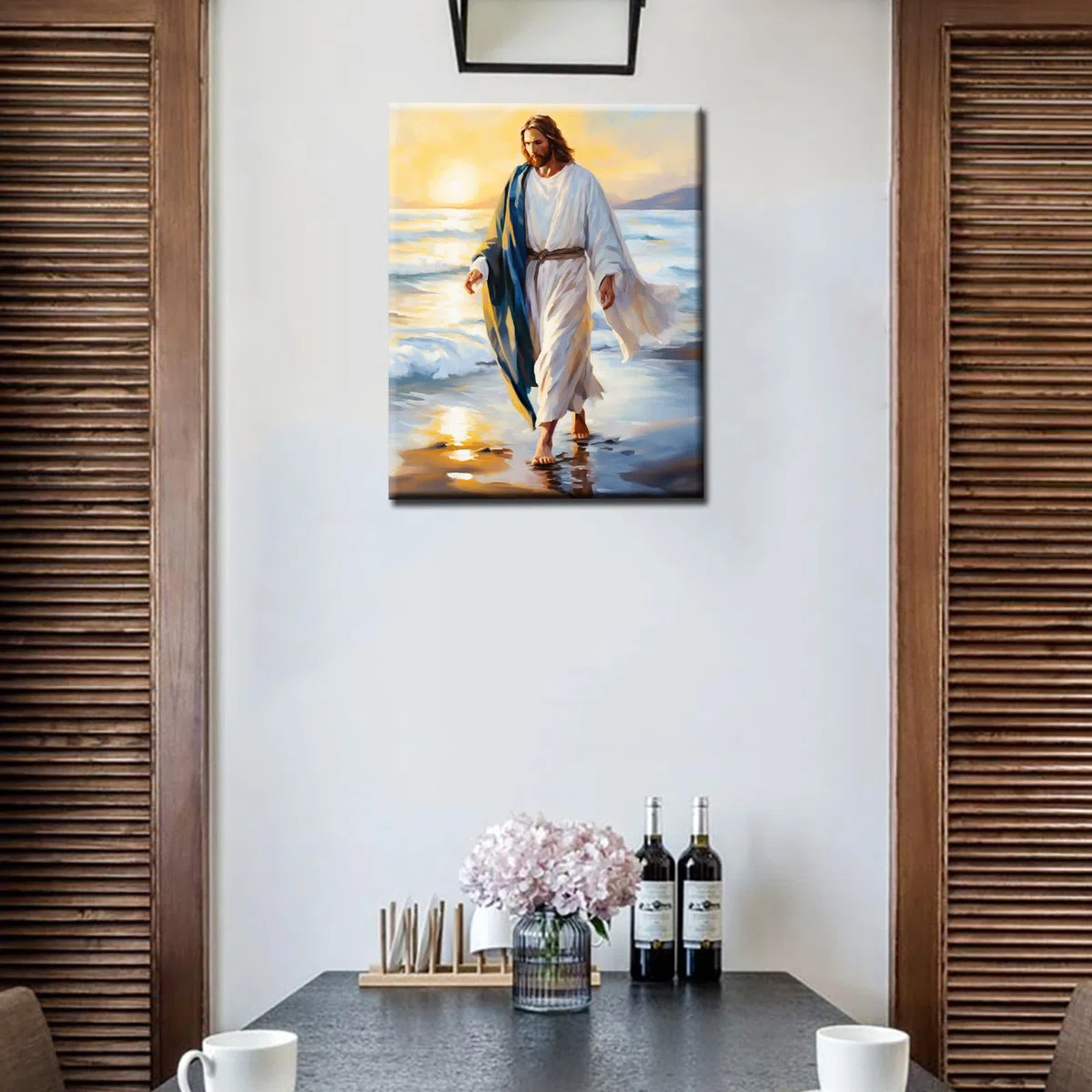 Tucocoo Holy Faith Sunrise - Kit di pittura con i numeri, 40,6 x 50,8 cm, tela fai da te, per adulti, con pennelli e pigmento acrilico, immagini di Gesù che cammina sulla spiaggia per la decorazione