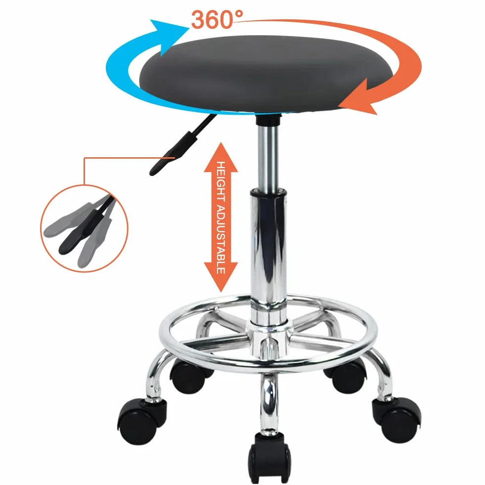 WKWKER Sgabello ergonomico a rotolamento Sgabello in pelle PU su ruote Sgabello girevole regolabile in altezza Sedile per cucina Redazione Salon Lab Ufficio Sgabello da massaggio (grigio)