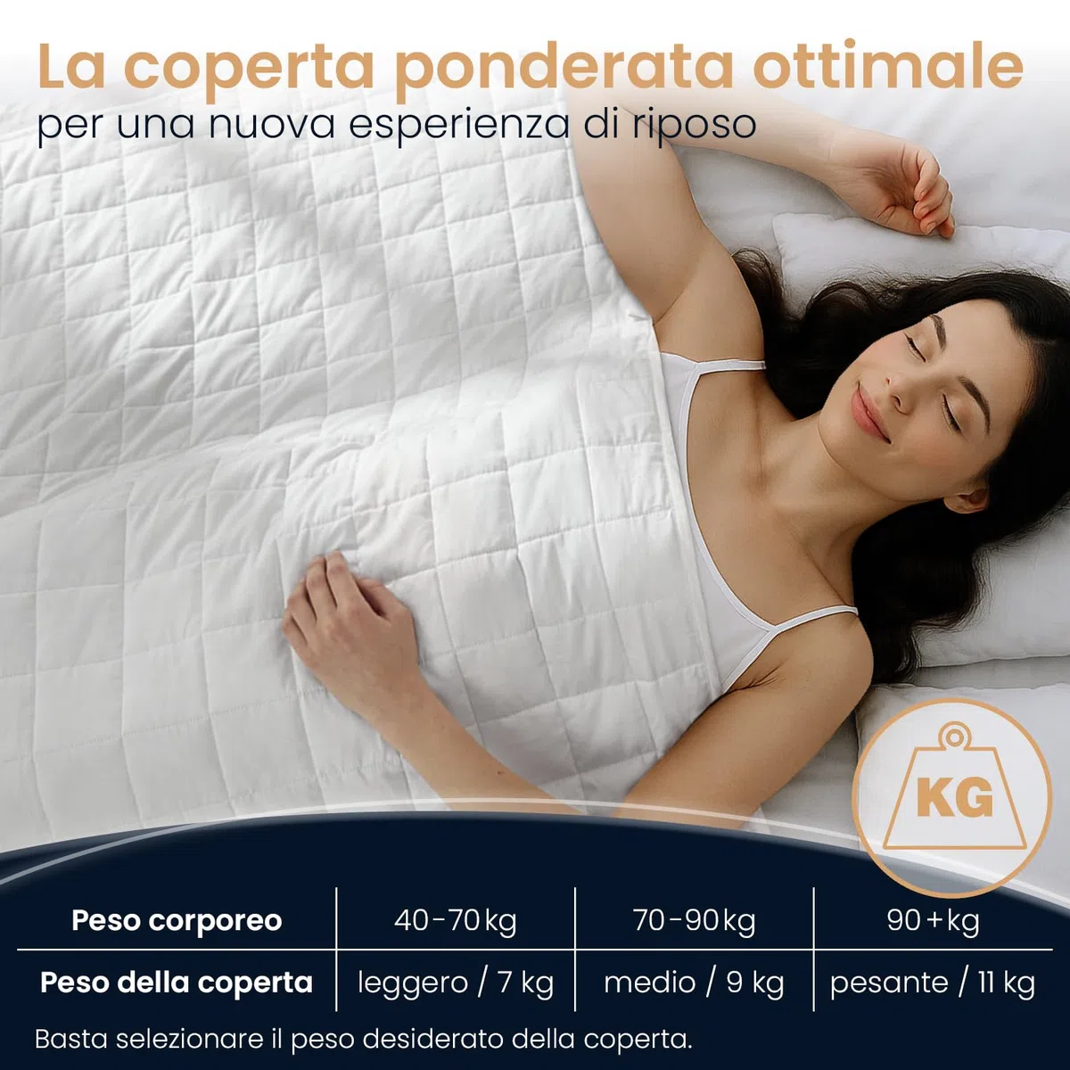 ELONEO Coperta Ponderata 135x200 cm 9 kg, certificata TÜV e Oeko-Tex, Weighted Blanket in 100% cotone, coperta rilassante e terapeutica antistress, coperta pesante per dormire