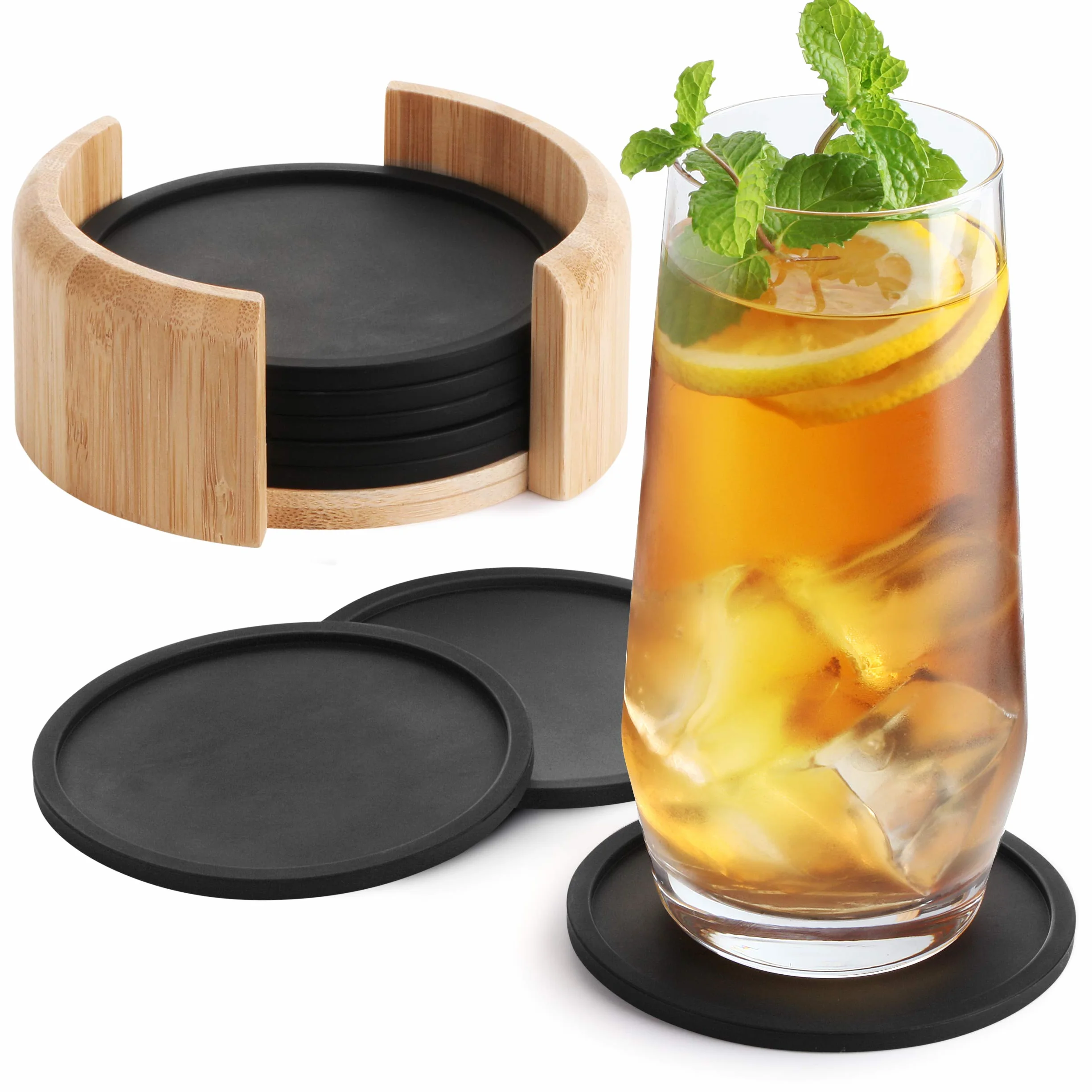 Sidorenko Sottobicchieri in Silicone Tondo Per Bicchieri - Set Di 8 Incl. Box - Design Coasters Bevande Sottobicchieri In Grigio Scuro Per Bevande, Tazze, Bar