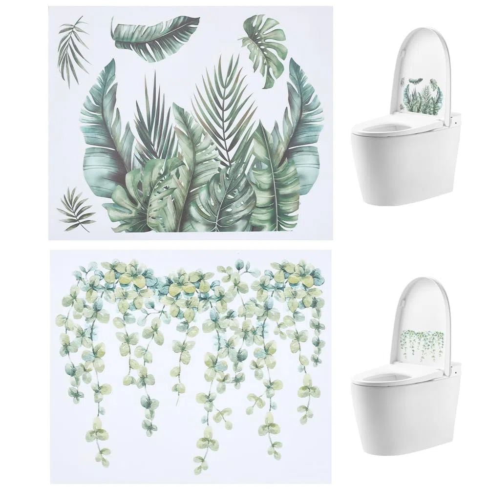 GORGECRAFT 4pz Adesivi Coperchio del Sedile del Water Piante Verdi Foglie Fiori Decalcomania Water Autoadesivo Rimovibile Bagno Floreale Parete Adesivo Impermeabile Copriwater Cisterna Bagno