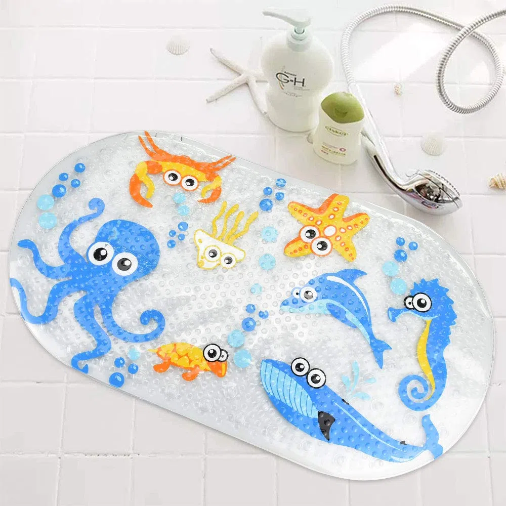 Tappetino per vasca da bagno con ventose, antiscivolo, motivo cartone animato, tappetino antiscivolo per bambini, 39 x 69 cm