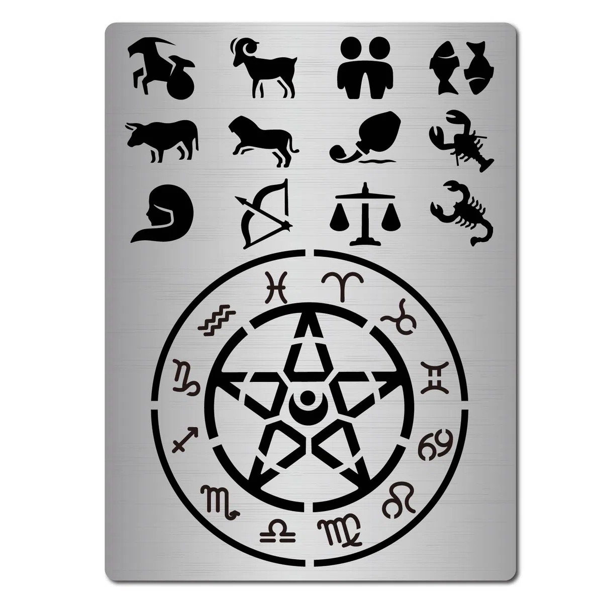 GORGECRAFT Costellazioni di Metallo Stencil Glifi Zodiaco Simboli Acciaio Inossidabile Astrologia Astrologia Oroscopo Segno Modello Rune Stencil per Pittura, Pirografia, Artigianato Incisione