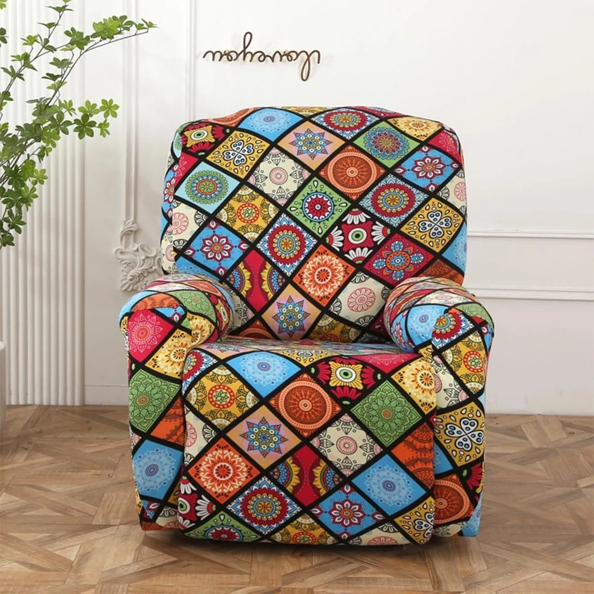 Coprisedia reclinabile con tasche per sedia elettrica, 4 pezzi, motivo floreale, elasticizzato, antiscivolo, protezione per mobili (B6)