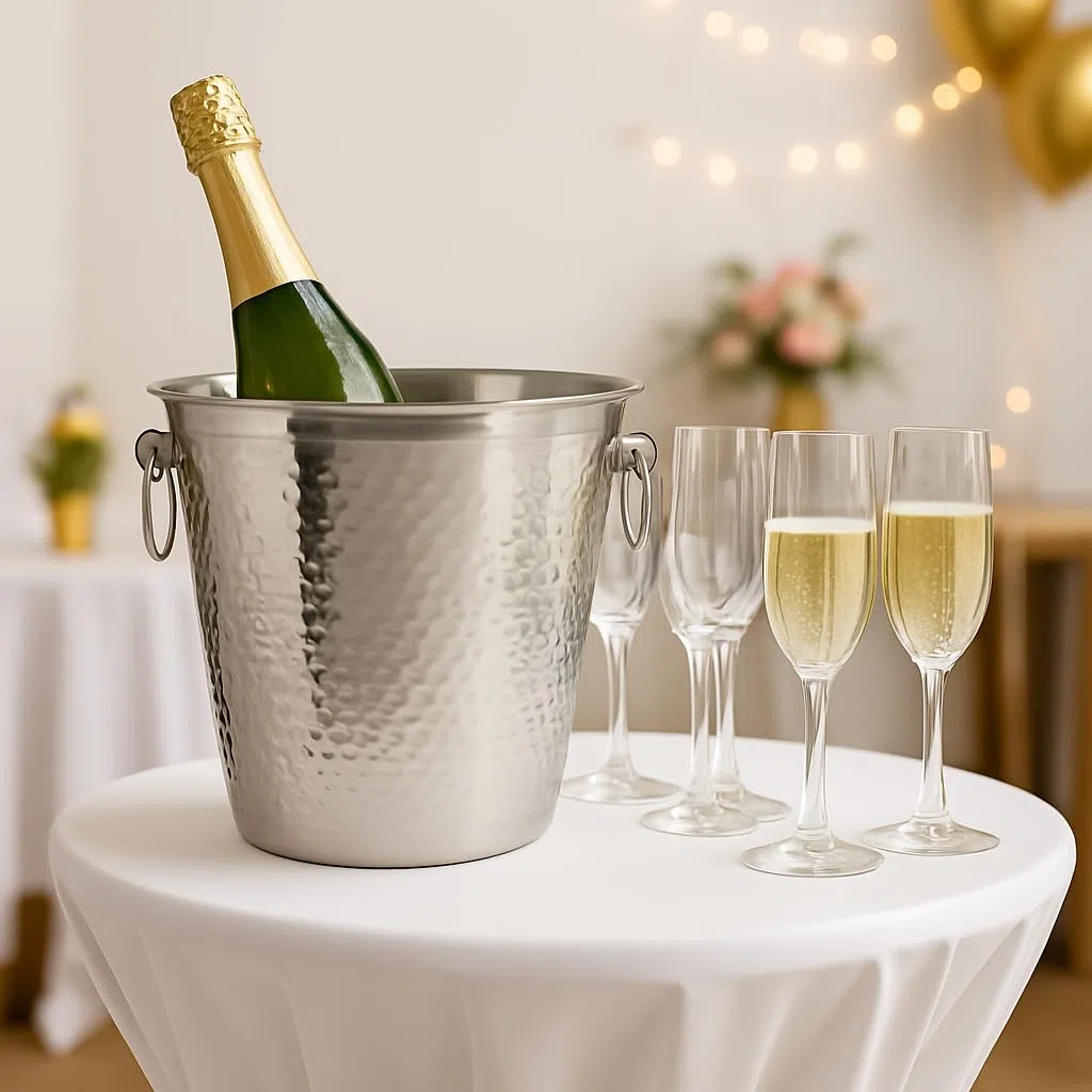 Bambelaa! Refrigeratore per Champagne in Acciaio Inox, Grande, a Doppia Parete, per Vino, Champagne, Colore Argento (Diametro Circa 20 cm)