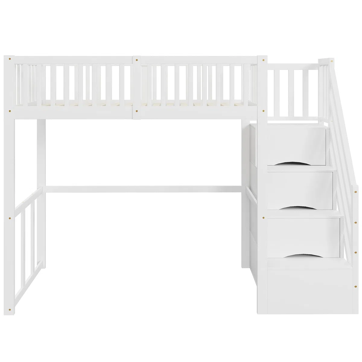 Kebnor Letto a soppalco 90 * 200 cm con scala di sicurezza e vano portaoggetti, struttura letto in legno di pino massello per bambini e ragazzi (Bianco)