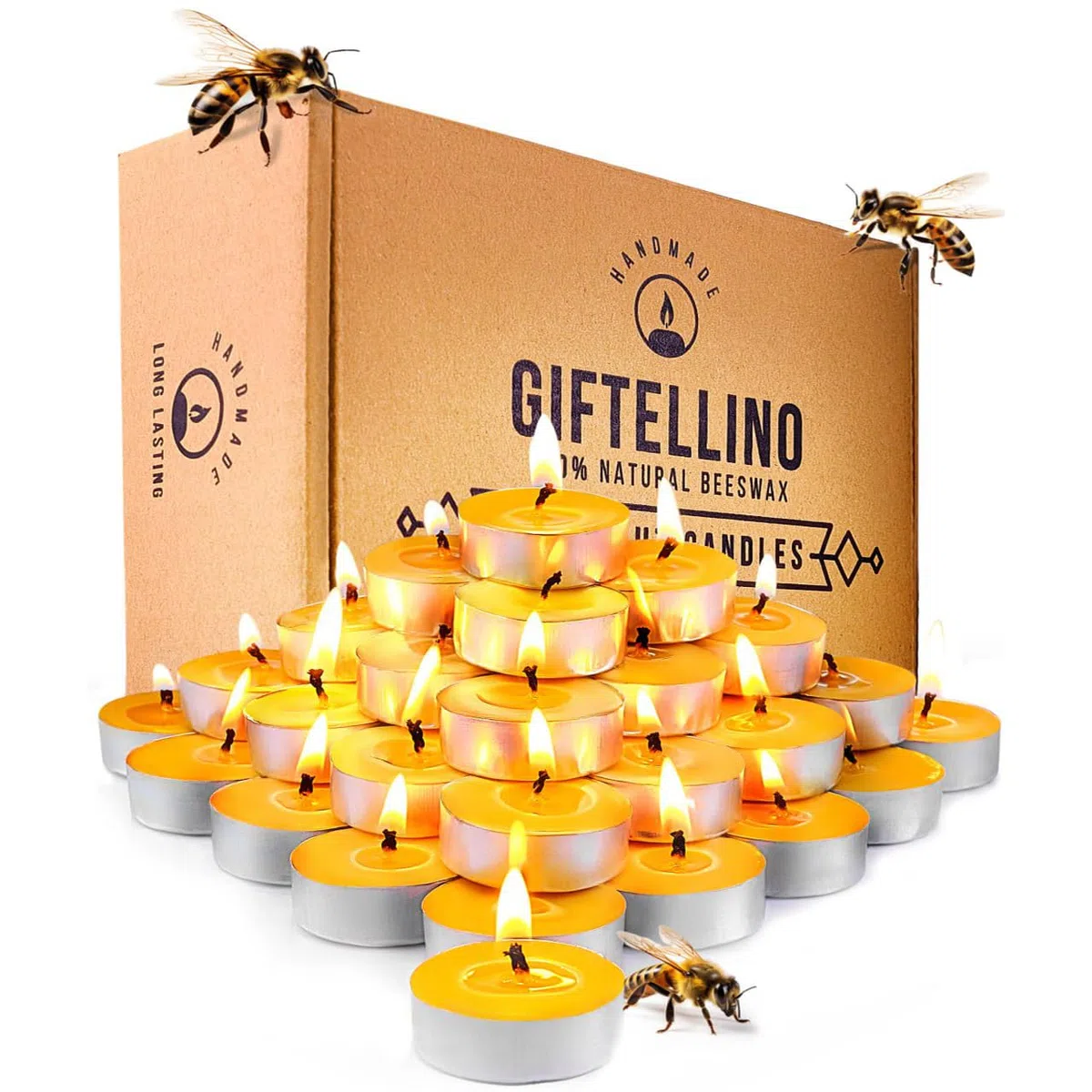 Set di 48 Candele Tealight in 100% Puro Cera d'Api - Durata di 3 Ore - Candele Tealight Senza Fumo - Stoppino in Cotone e Senza Profumo - Regalo per Amanti delle Candele - Set of 48 Tealight Candles